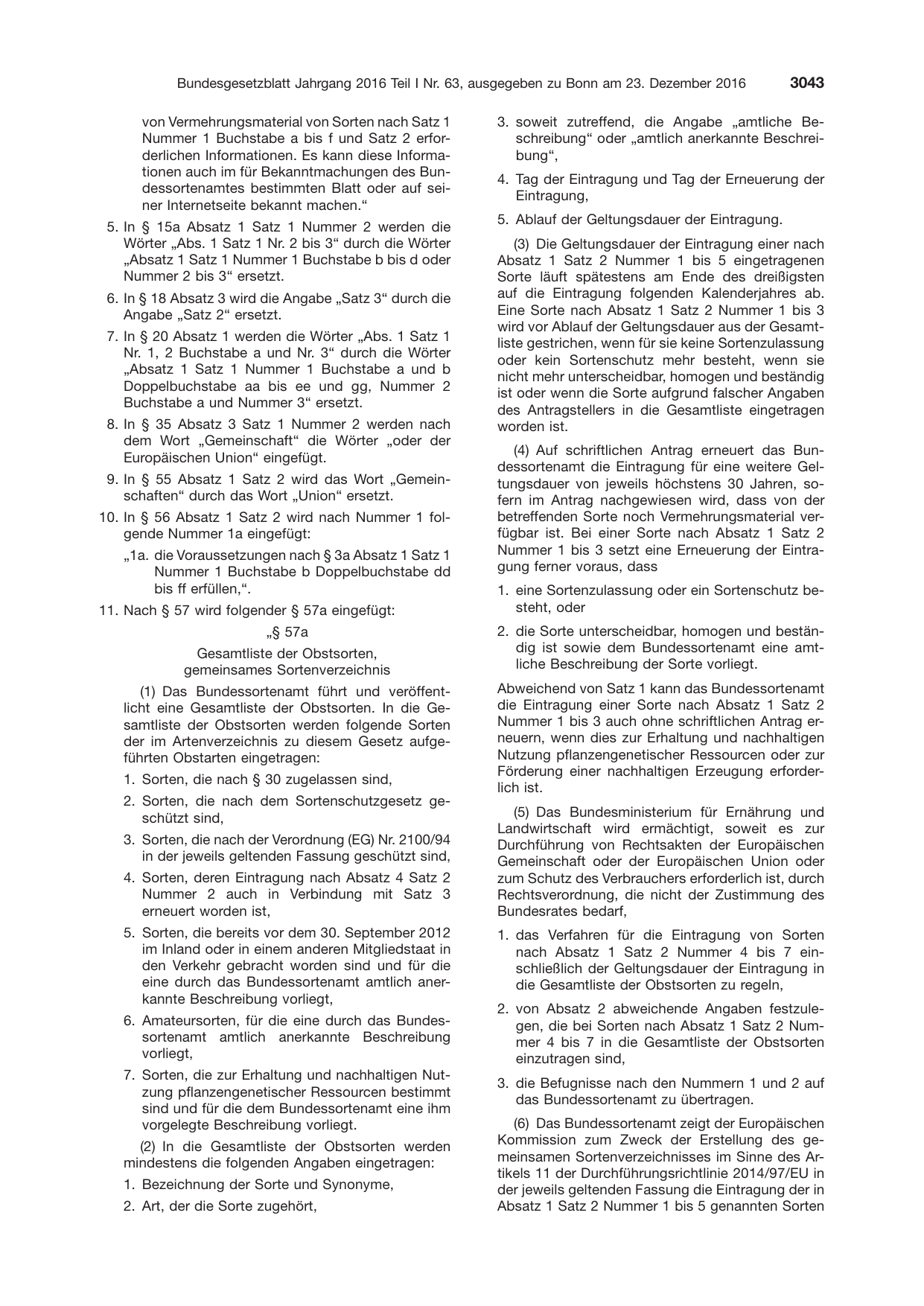 BGBl. 2016, Seite 3043 — Originalseite als Abbildung