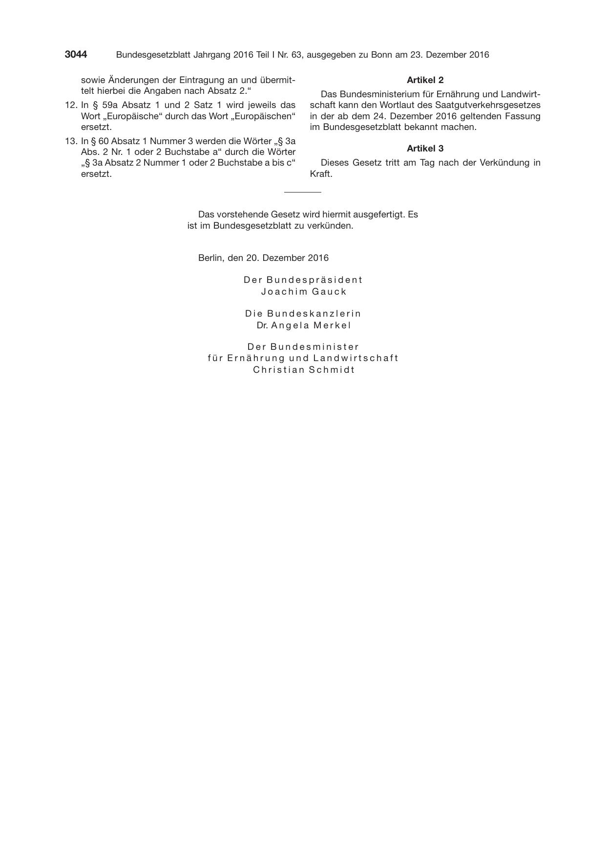 BGBl. 2016, Seite 3044 — Originalseite als Abbildung