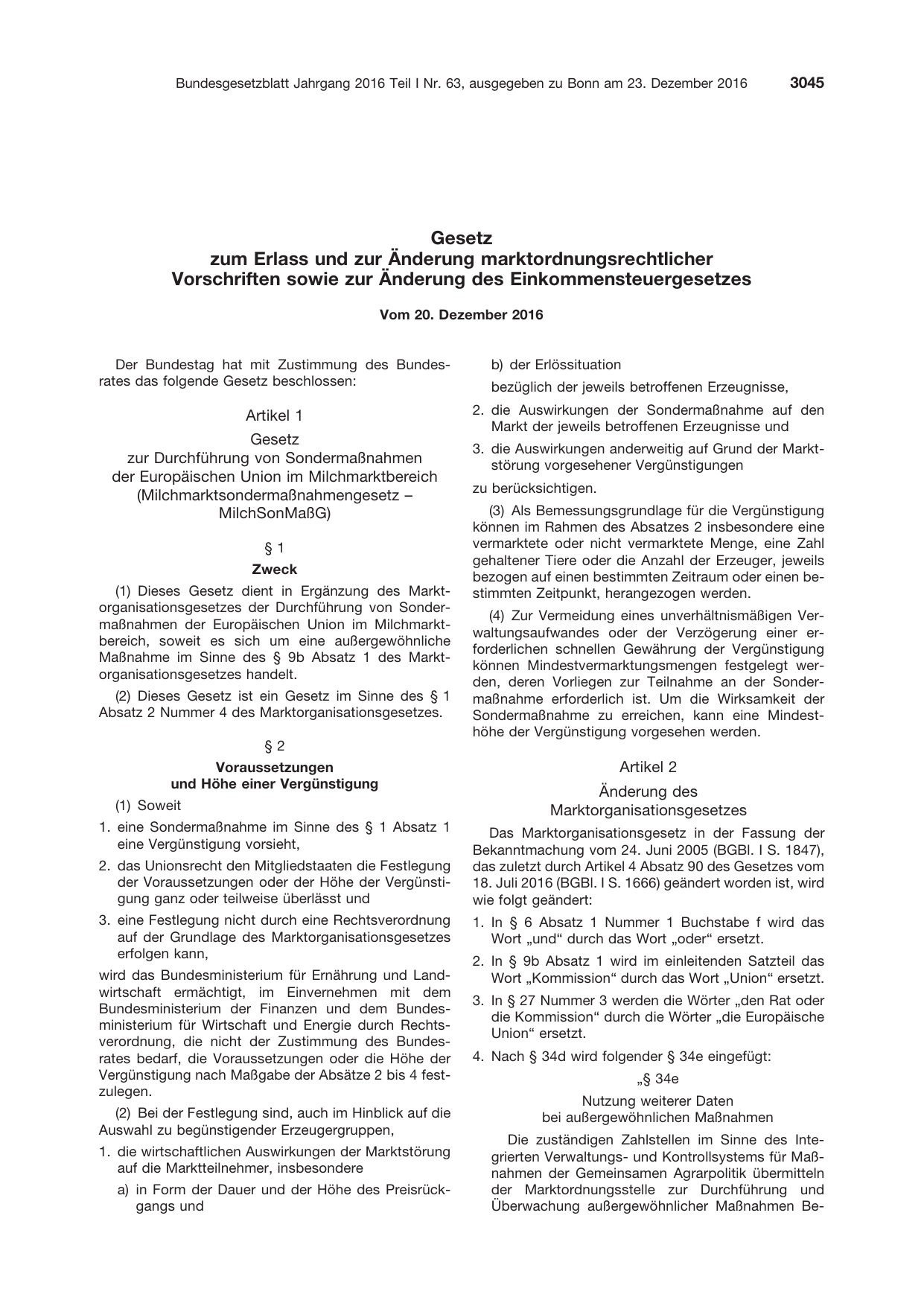 BGBl. 2016, Seite 3045 — Originalseite als Abbildung