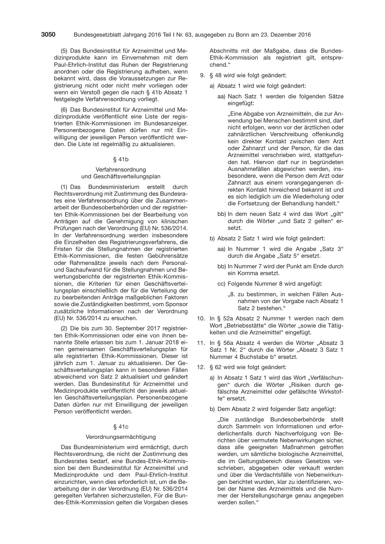 BGBl. 2016, Seite 3050 — Originalseite als Abbildung
