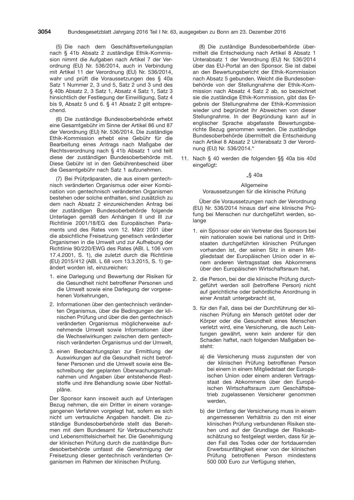 BGBl. 2016, Seite 3054 — Originalseite als Abbildung