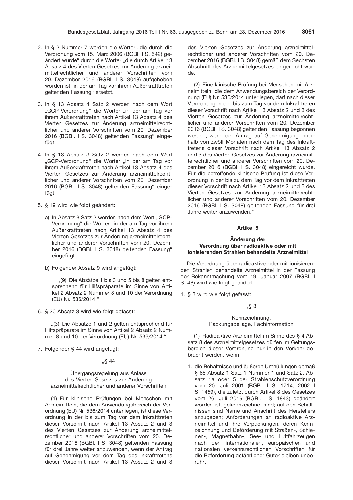 BGBl. 2016, Seite 3061 — Originalseite als Abbildung