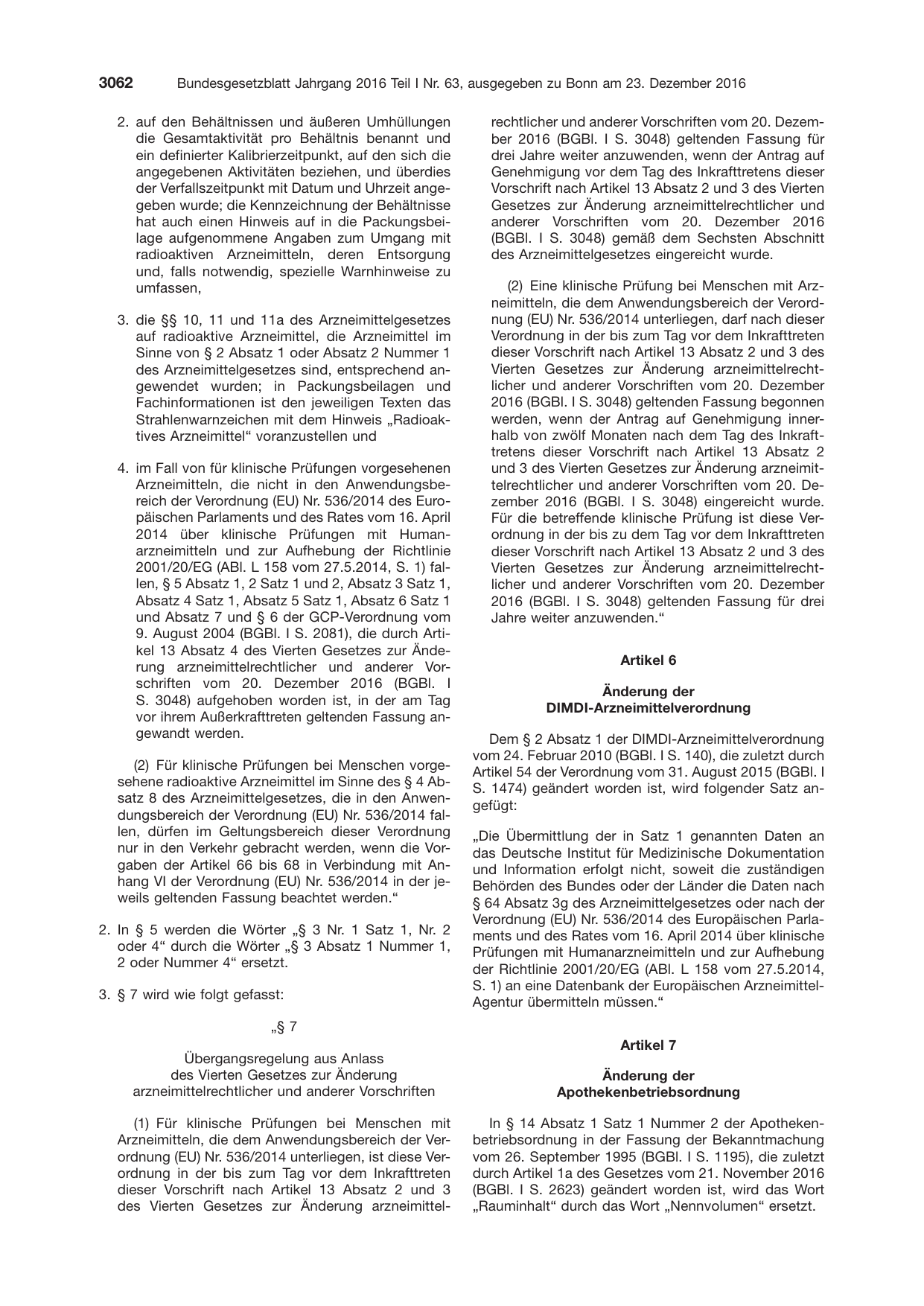 BGBl. 2016, Seite 3062 — Originalseite als Abbildung