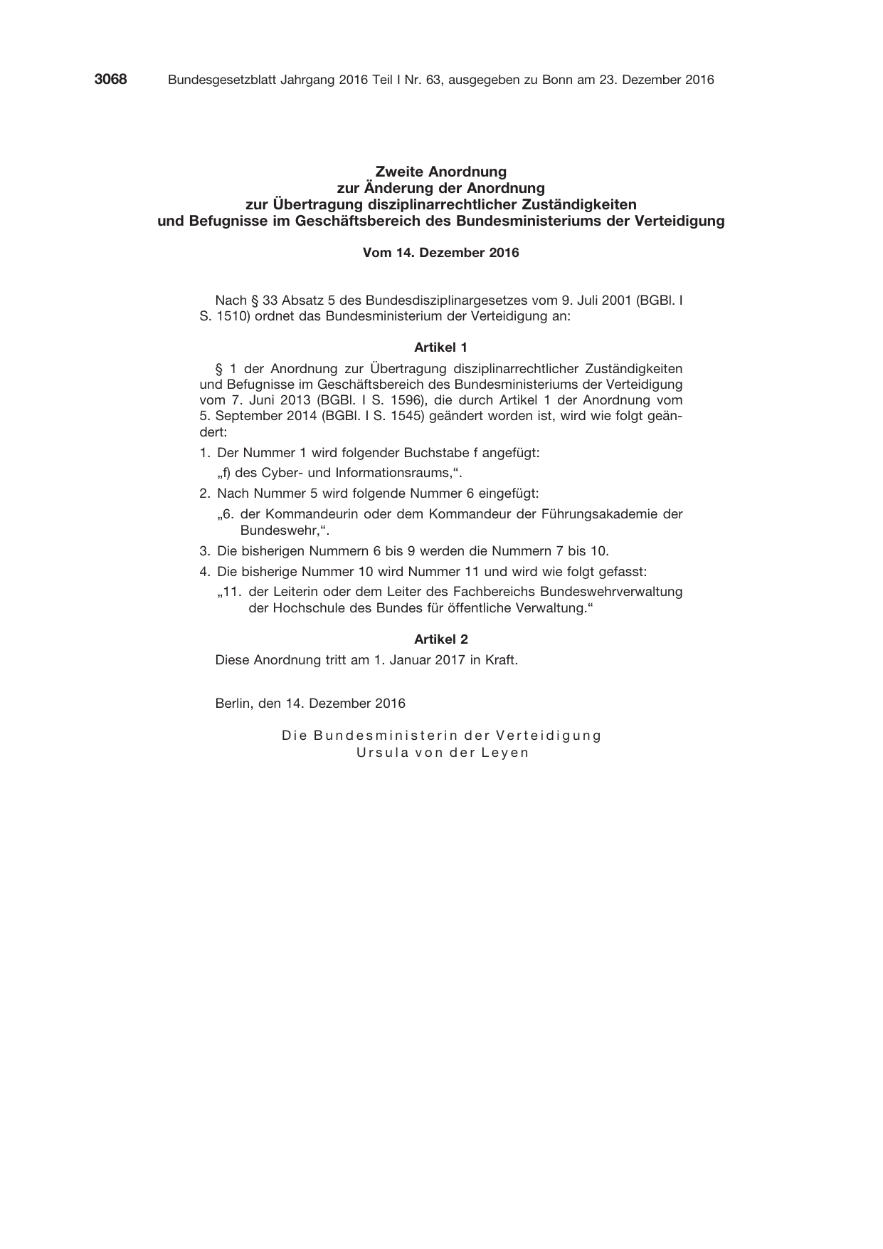 BGBl. 2016, Seite 3068 — Originalseite als Abbildung