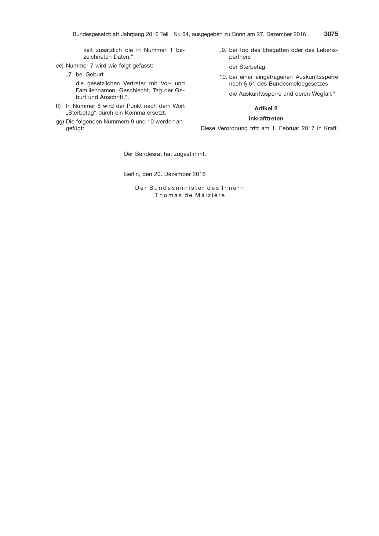 BGBl. 2016, Seite 3075 — Originalseite als Abbildung