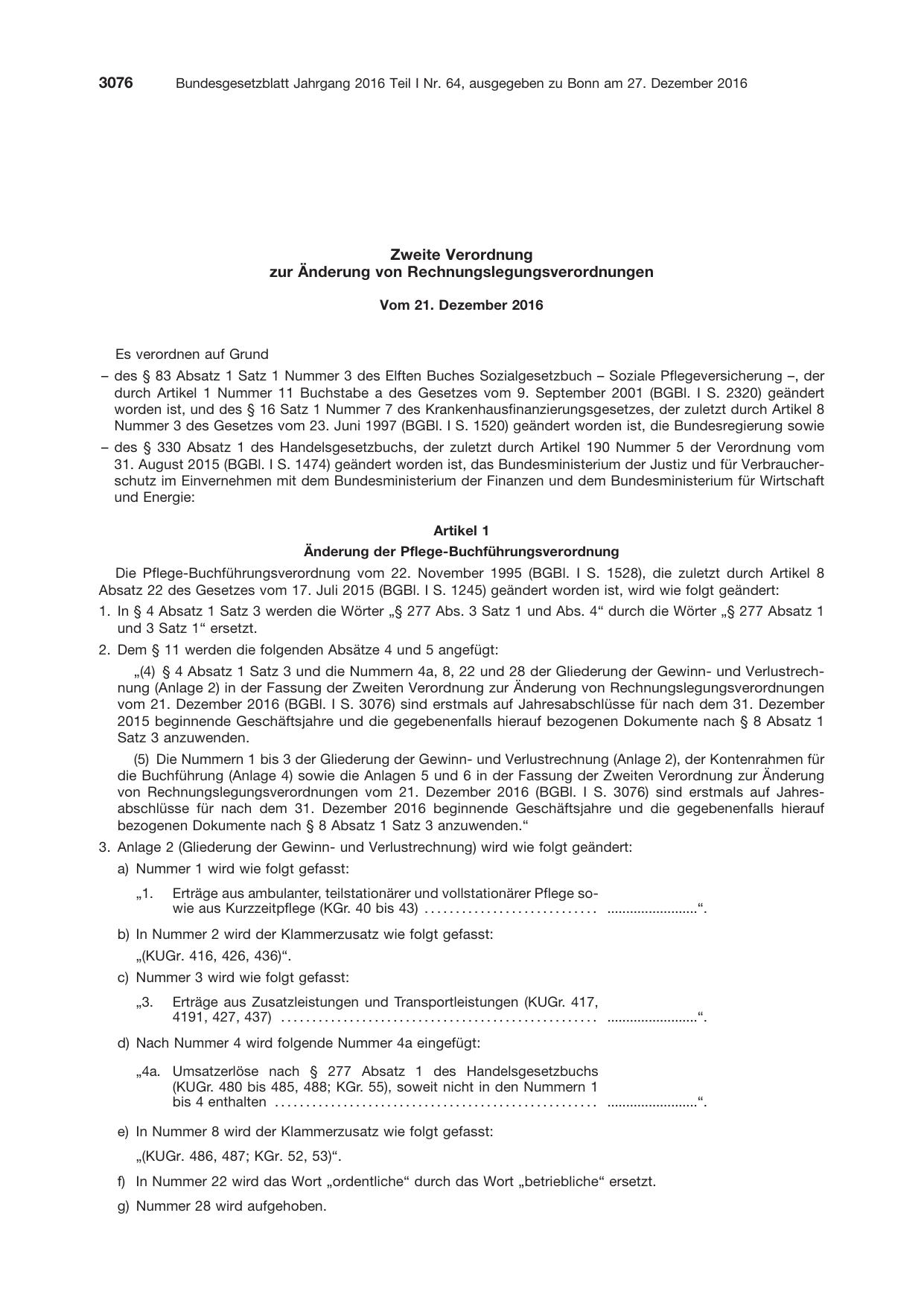 BGBl. 2016, Seite 3076 — Originalseite als Abbildung