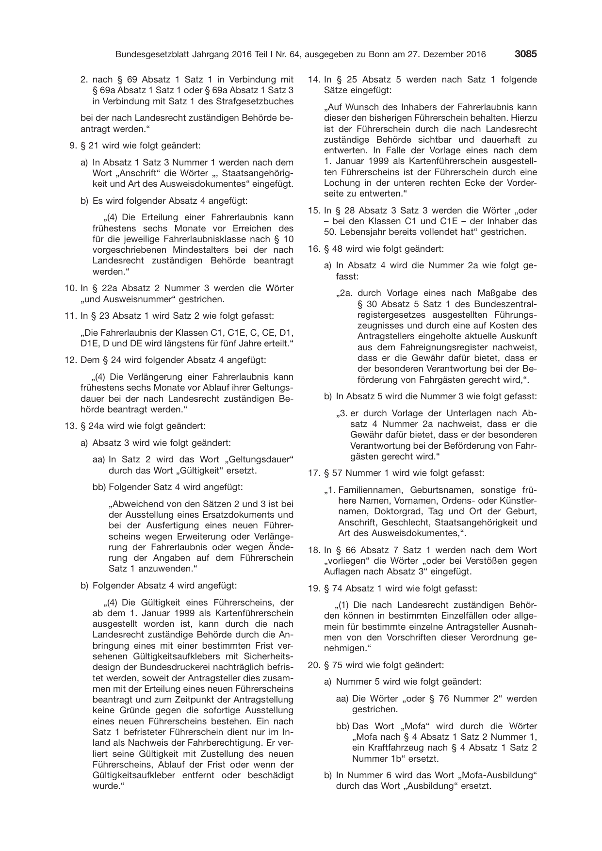 BGBl. 2016, Seite 3085 — Originalseite als Abbildung