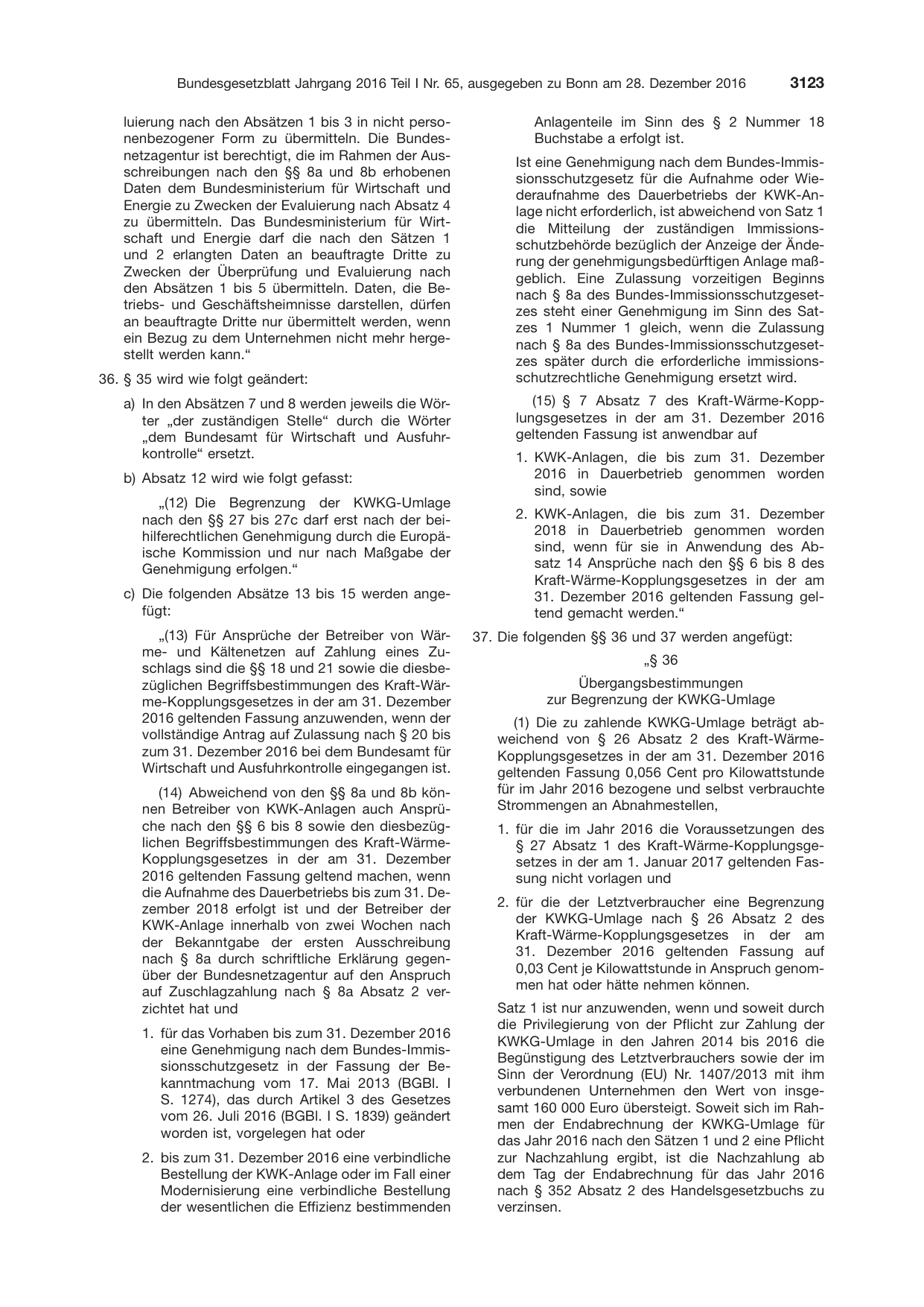 BGBl. 2016, Seite 3123 — Originalseite als Abbildung