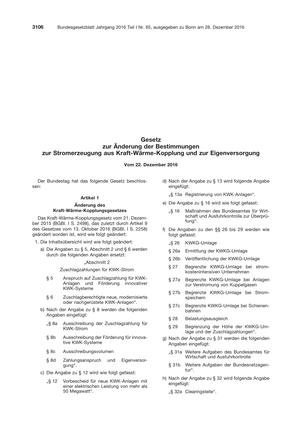 BGBl. 2016, Seite 3106 — Originalseite als Abbildung