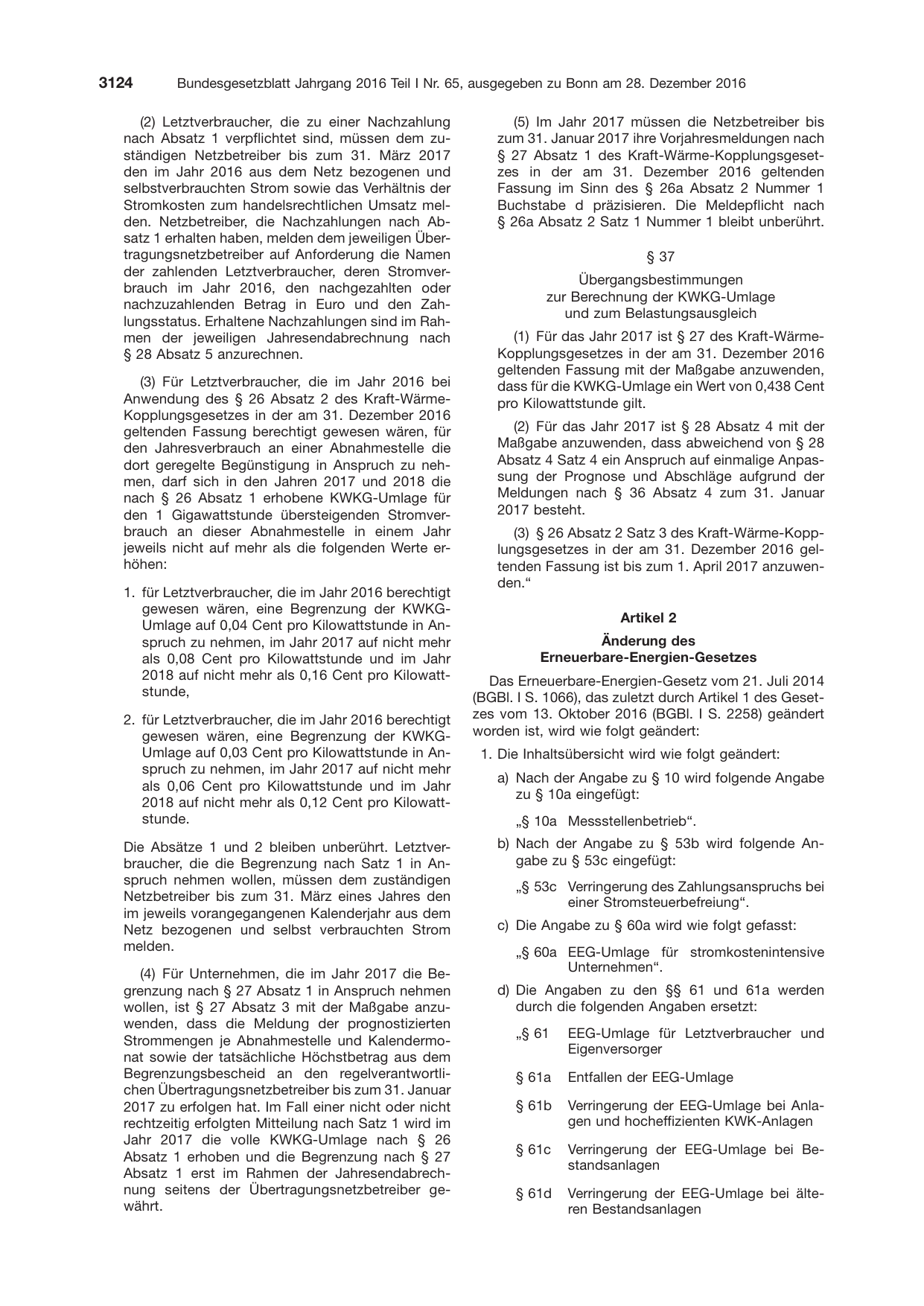 BGBl. 2016, Seite 3124 — Originalseite als Abbildung
