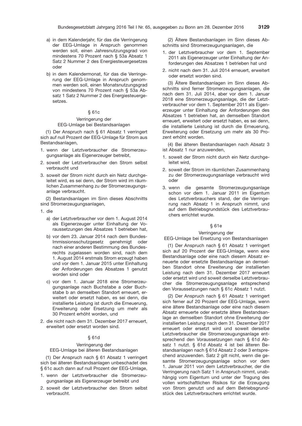 BGBl. 2016, Seite 3129 — Originalseite als Abbildung