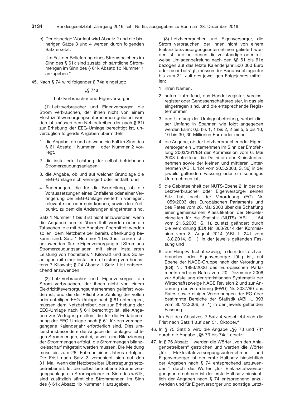 BGBl. 2016, Seite 3134 — Originalseite als Abbildung