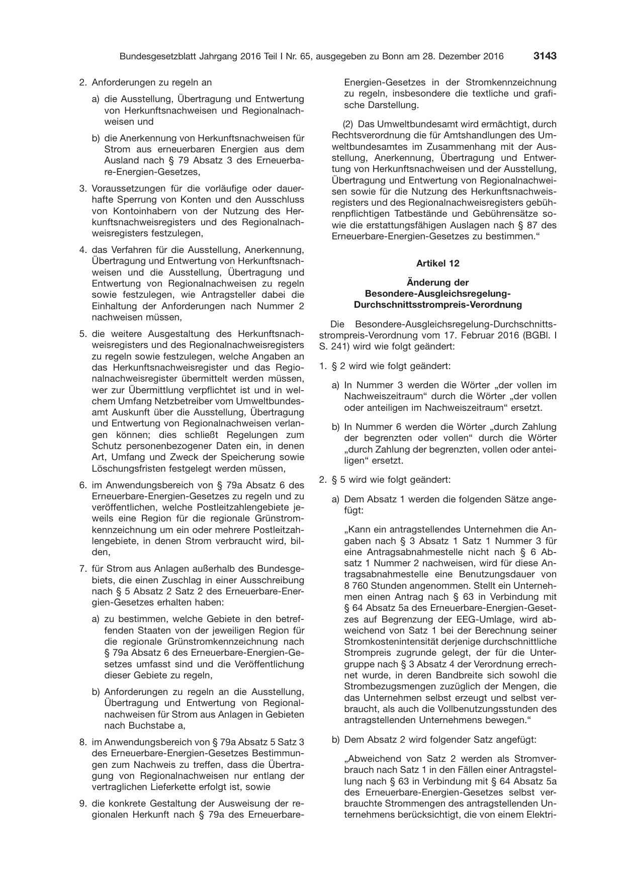 BGBl. 2016, Seite 3143 — Originalseite als Abbildung