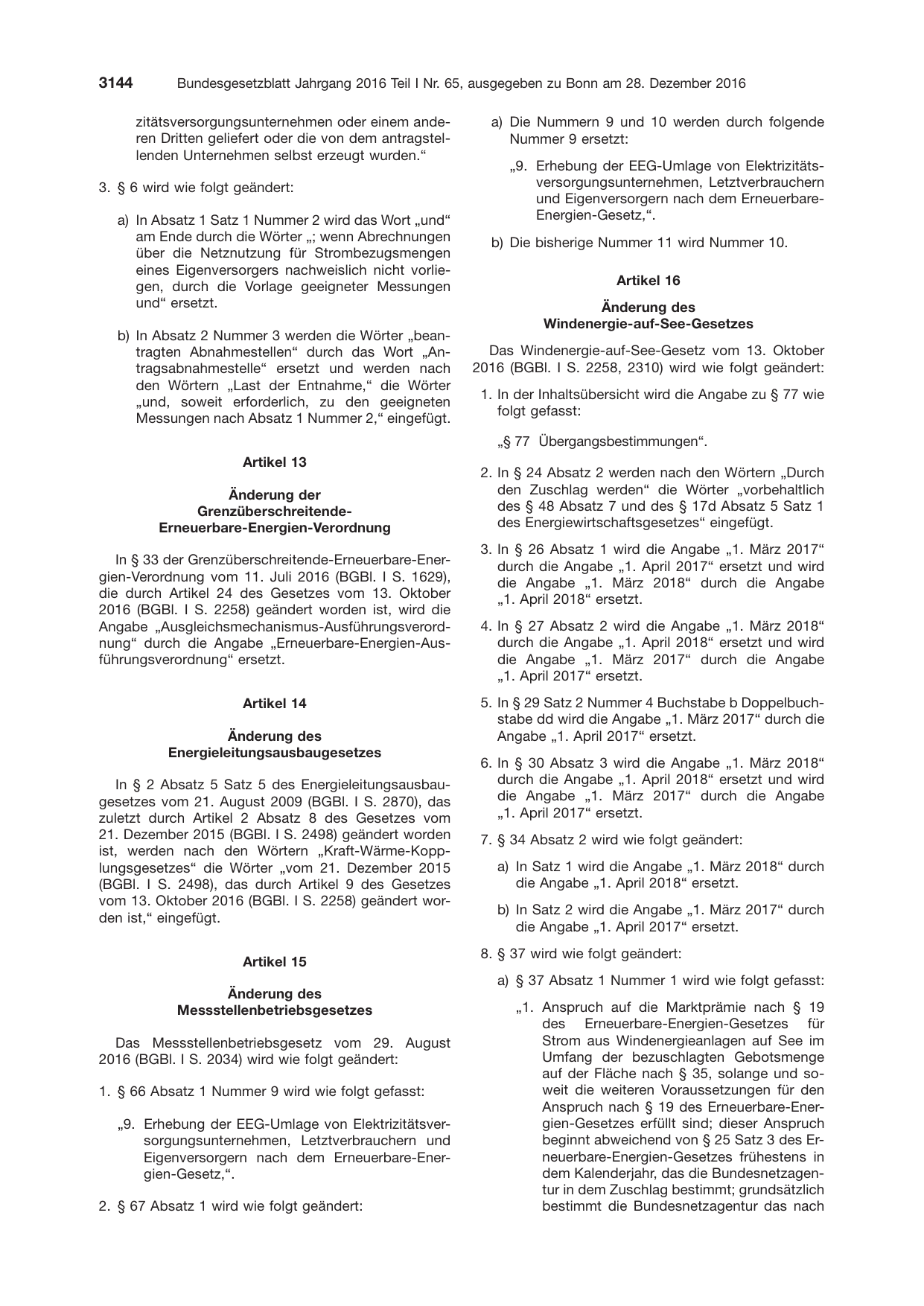 BGBl. 2016, Seite 3144 — Originalseite als Abbildung