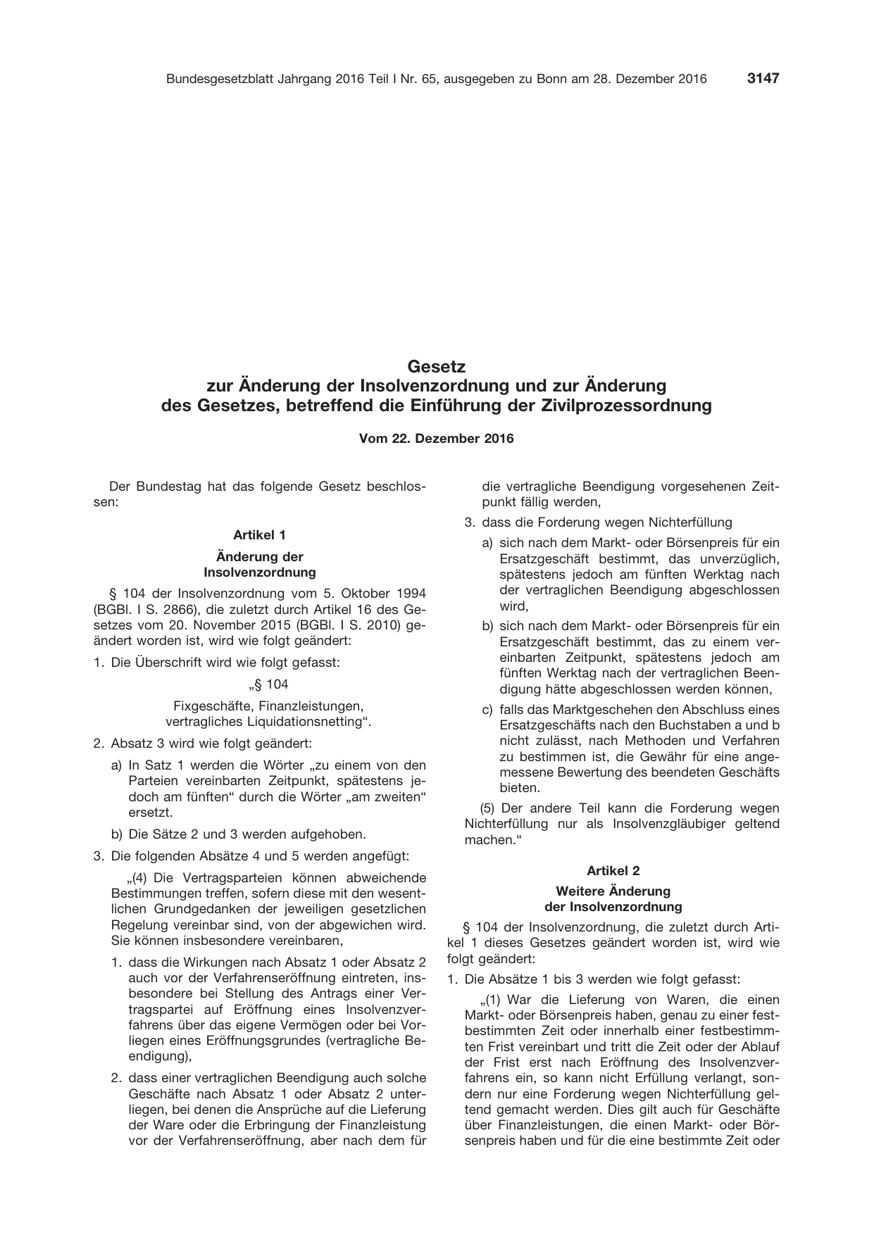 BGBl. 2016, Seite 3147 — Originalseite als Abbildung