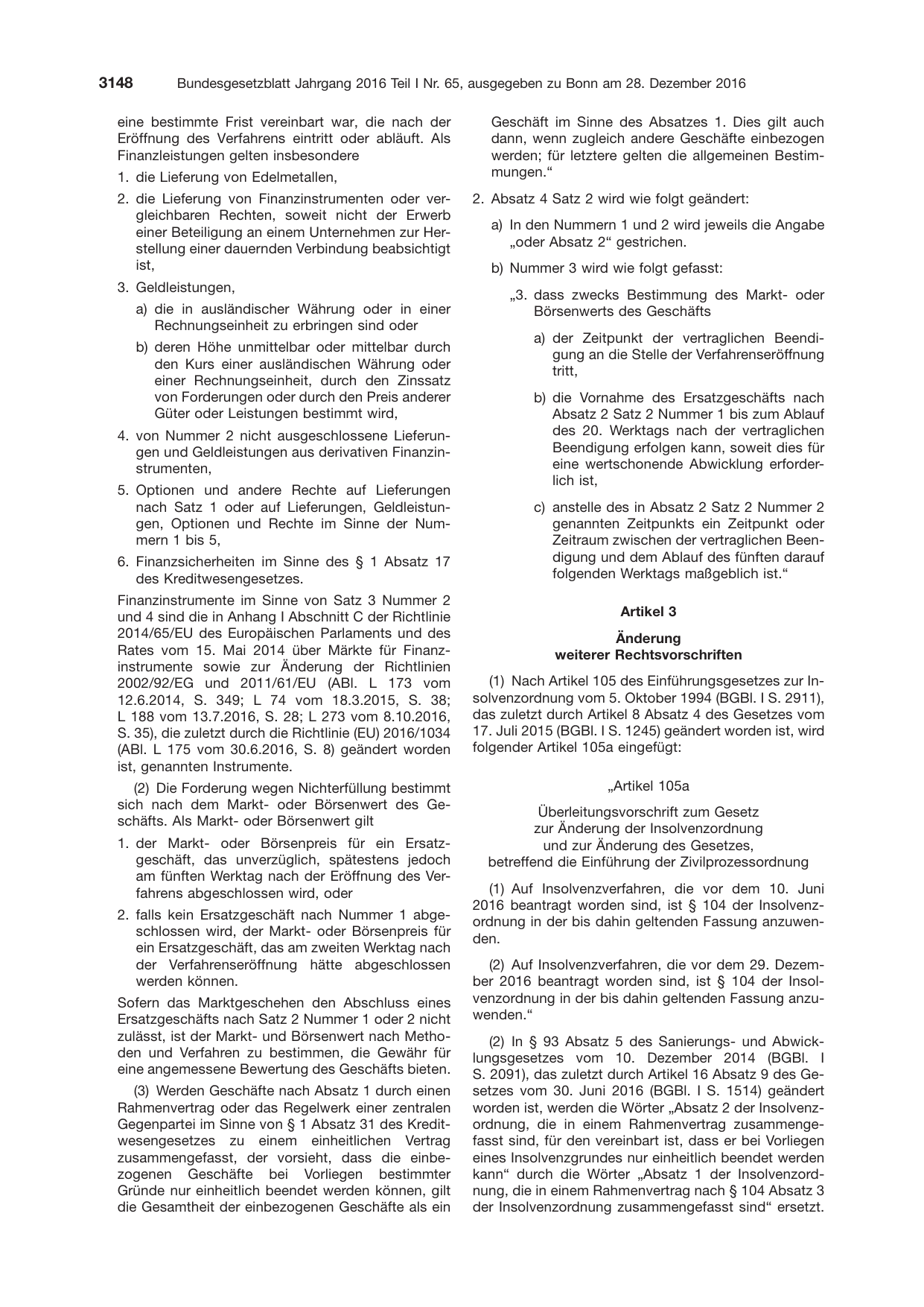 BGBl. 2016, Seite 3148 — Originalseite als Abbildung
