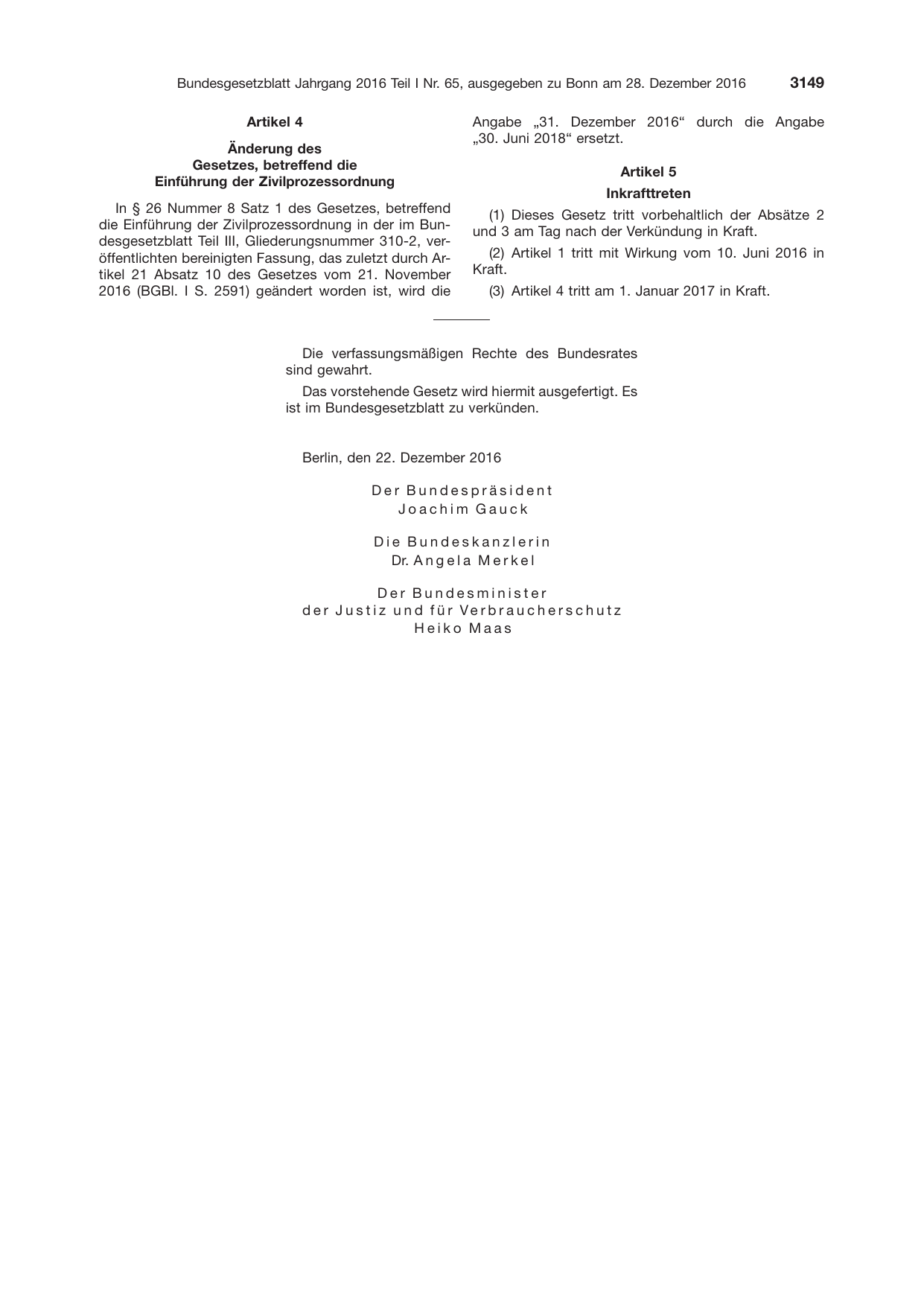 BGBl. 2016, Seite 3149 — Originalseite als Abbildung