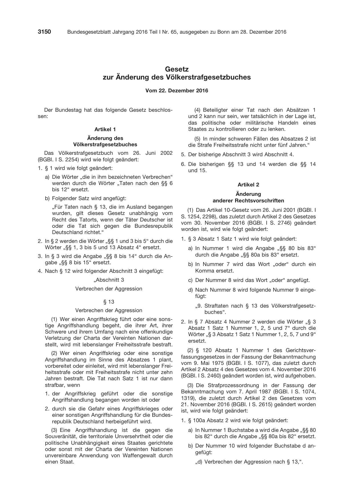 BGBl. 2016, Seite 3150 — Originalseite als Abbildung