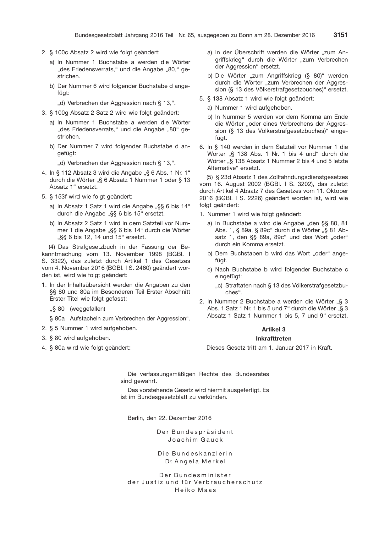 BGBl. 2016, Seite 3151 — Originalseite als Abbildung