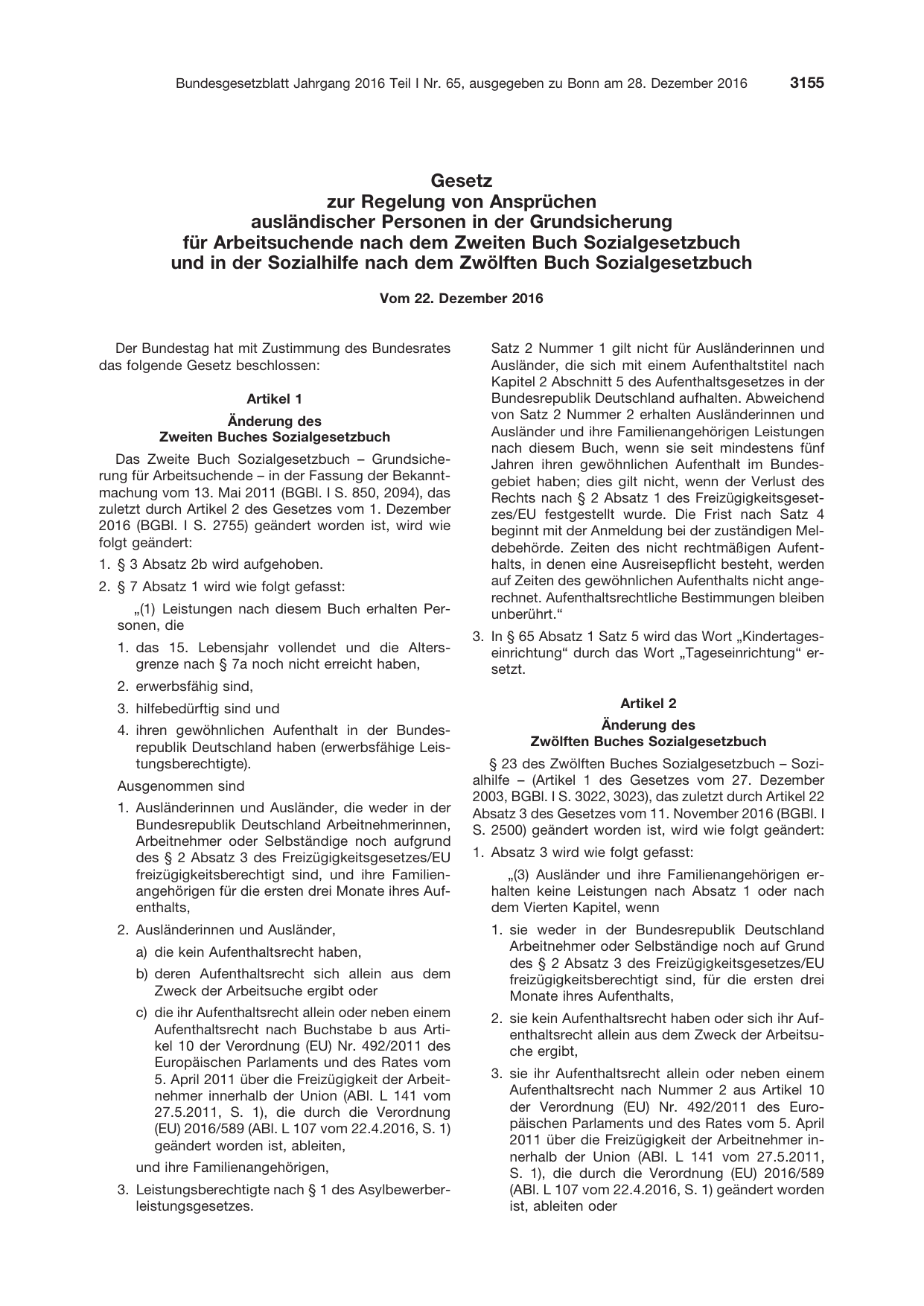 BGBl. 2016, Seite 3155 — Originalseite als Abbildung
