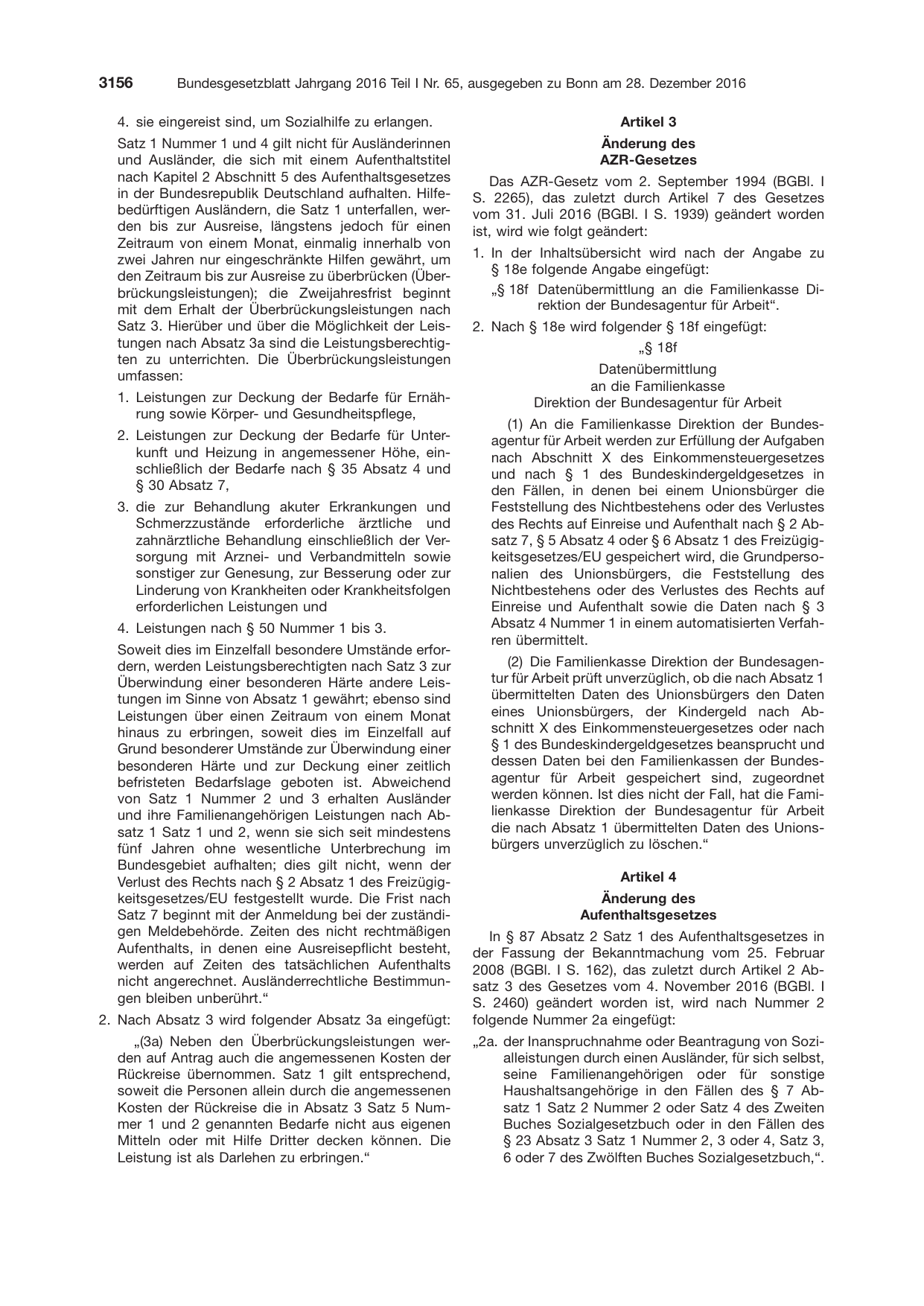 BGBl. 2016, Seite 3156 — Originalseite als Abbildung
