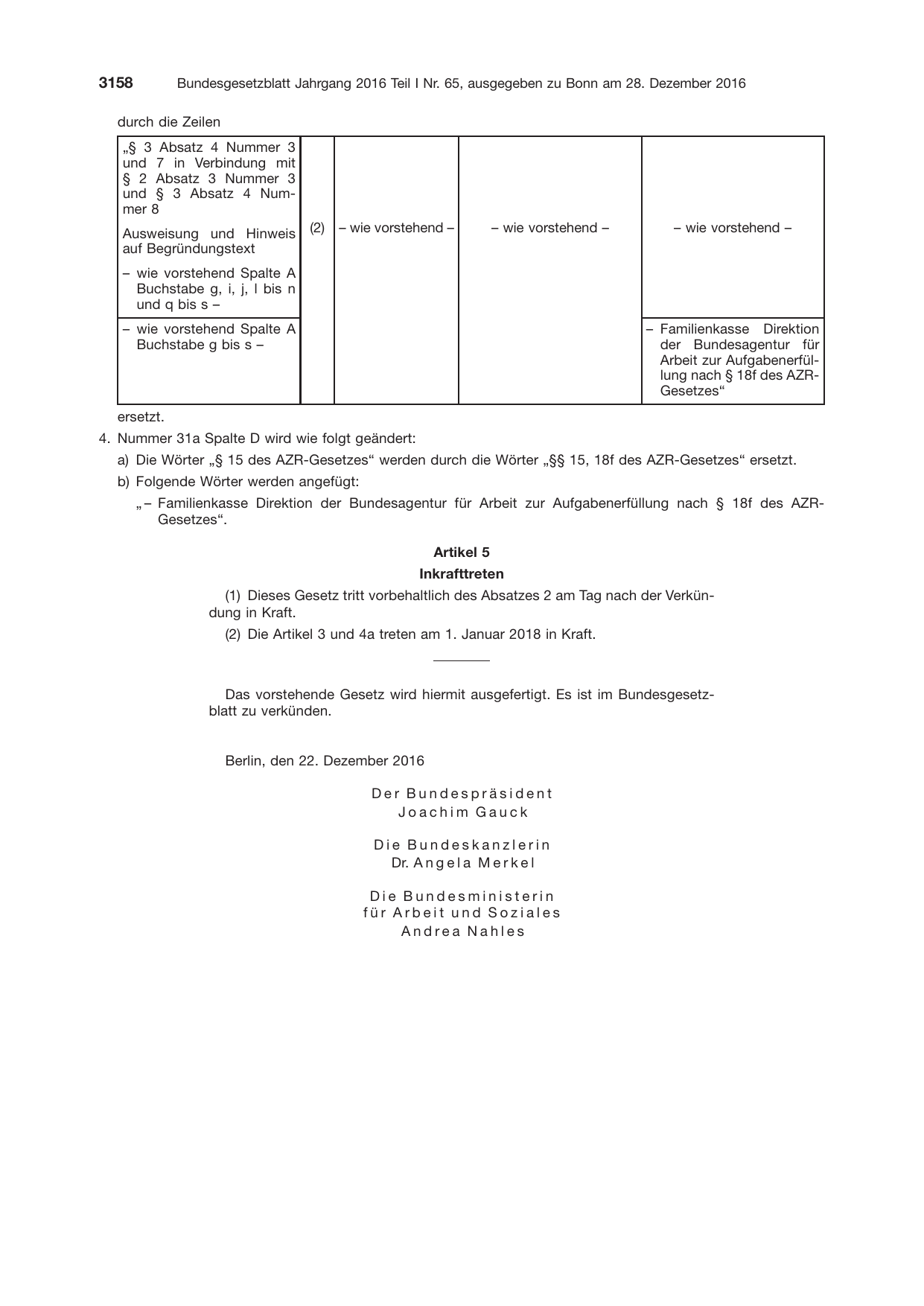 BGBl. 2016, Seite 3158 — Originalseite als Abbildung