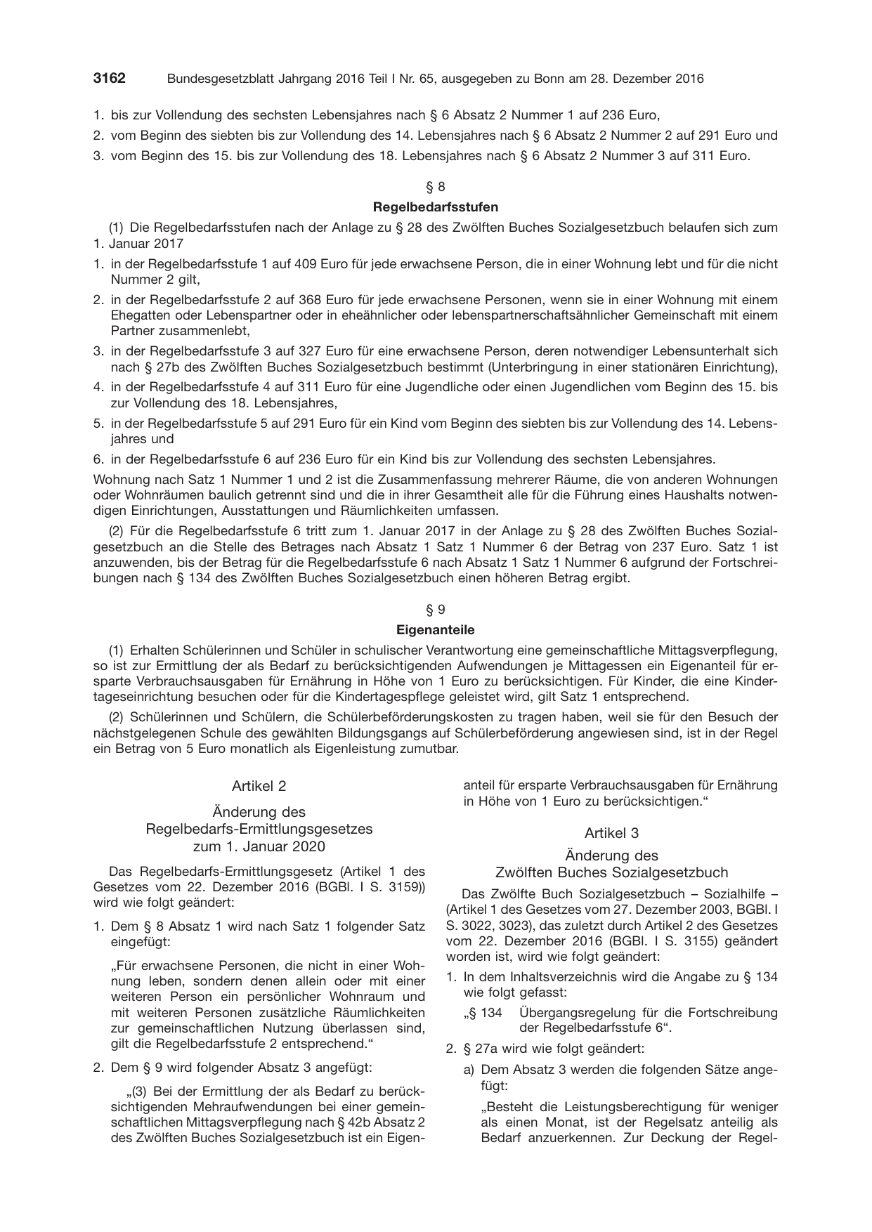 BGBl. 2016, Seite 3162 — Originalseite als Abbildung