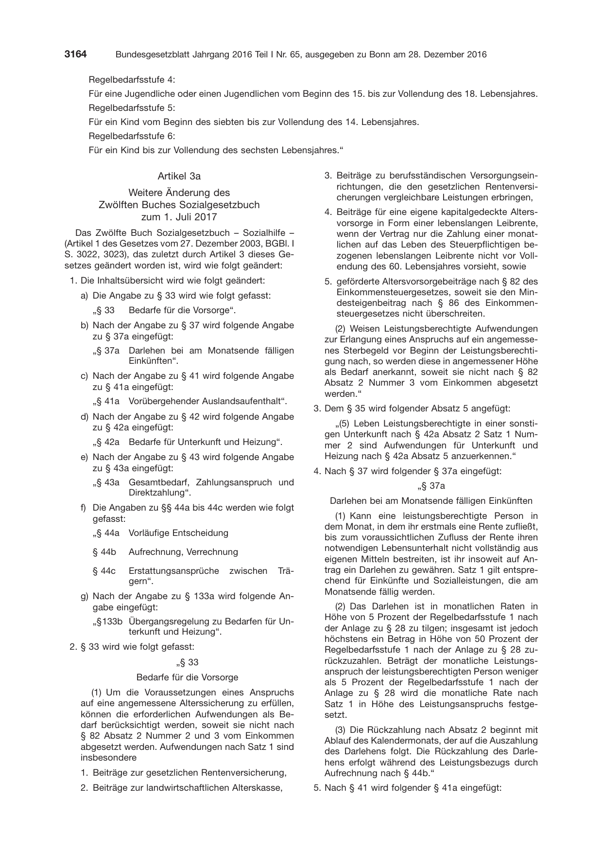 BGBl. 2016, Seite 3164 — Originalseite als Abbildung