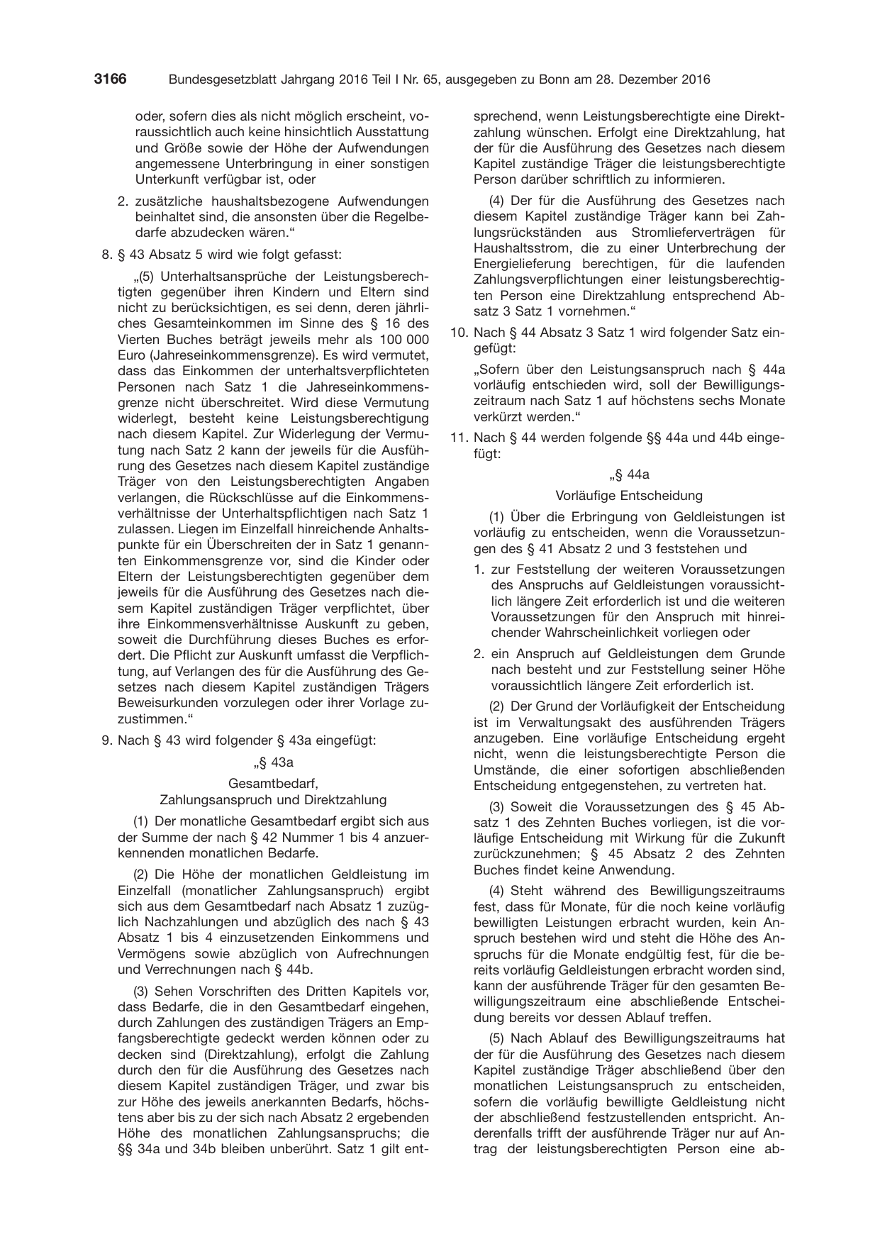 BGBl. 2016, Seite 3166 — Originalseite als Abbildung