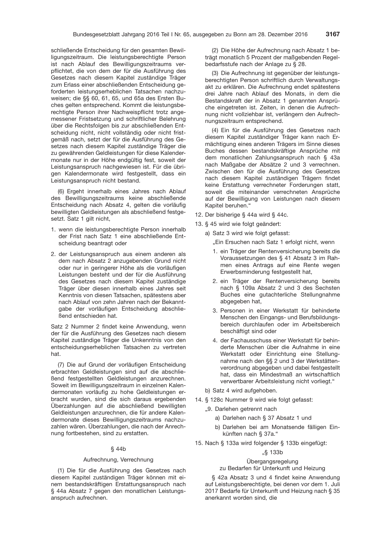 BGBl. 2016, Seite 3167 — Originalseite als Abbildung