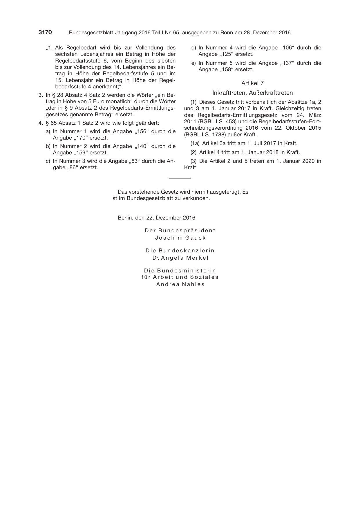 BGBl. 2016, Seite 3170 — Originalseite als Abbildung