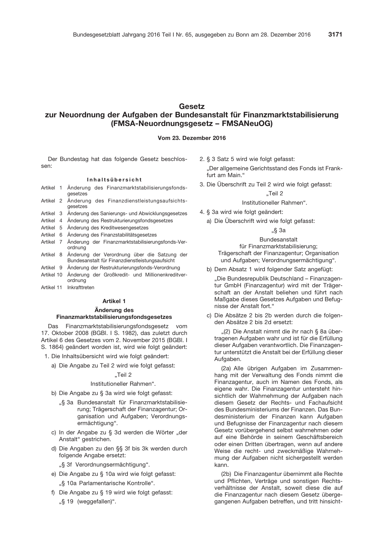 BGBl. 2016, Seite 3171 — Originalseite als Abbildung