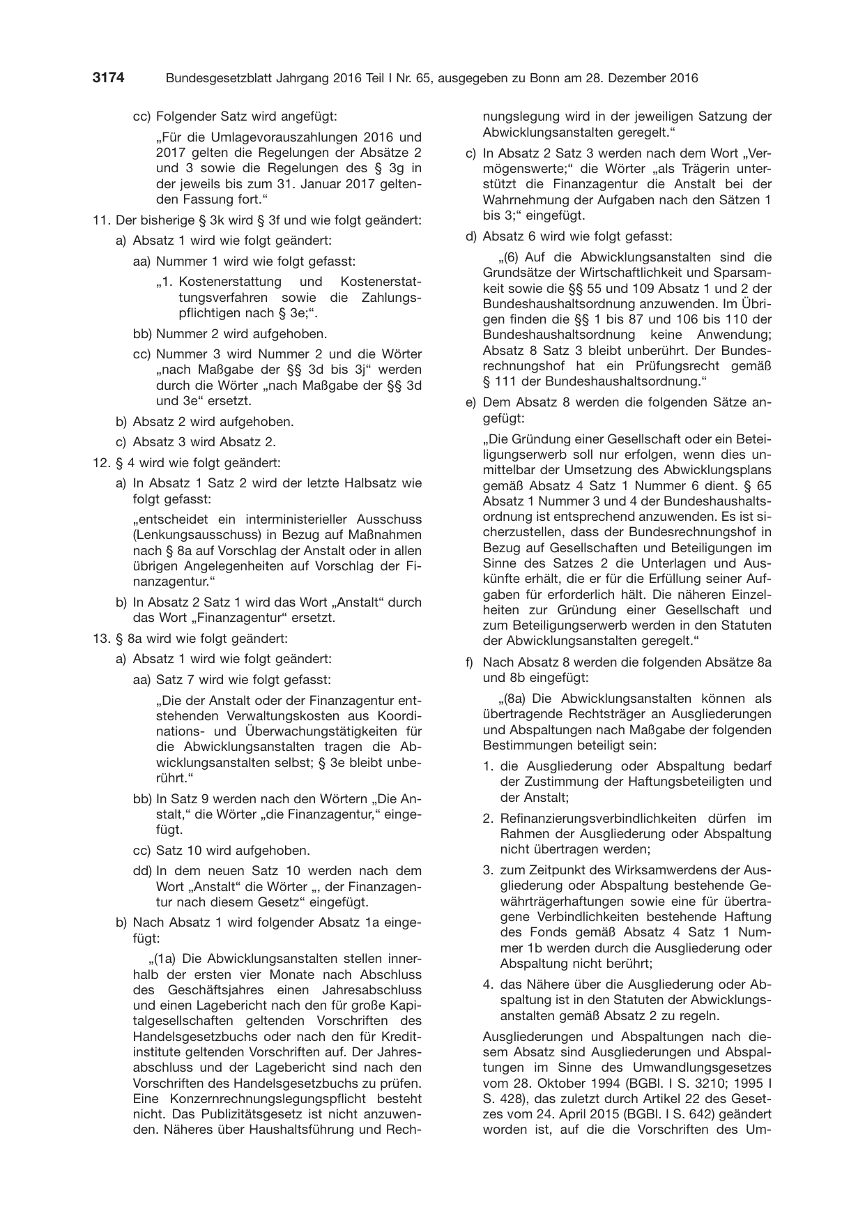 BGBl. 2016, Seite 3174 — Originalseite als Abbildung