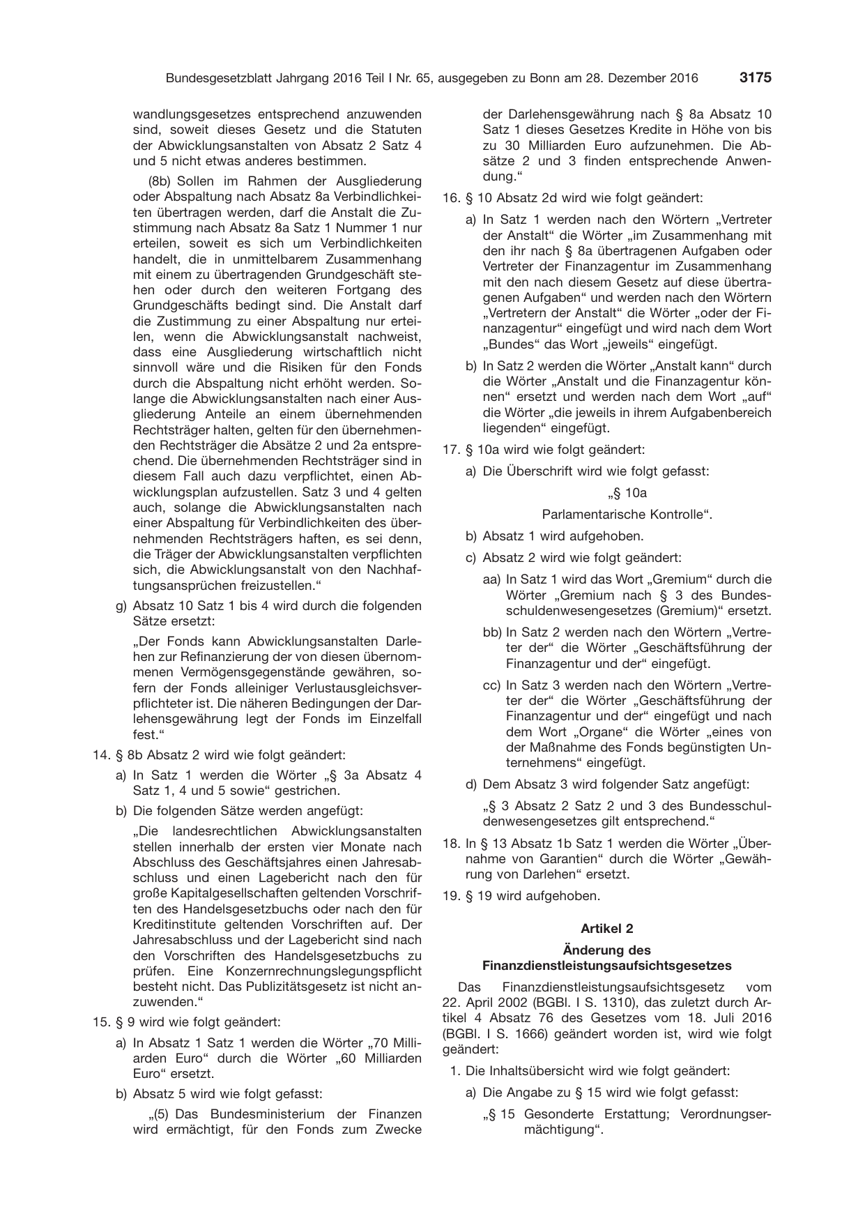 BGBl. 2016, Seite 3175 — Originalseite als Abbildung