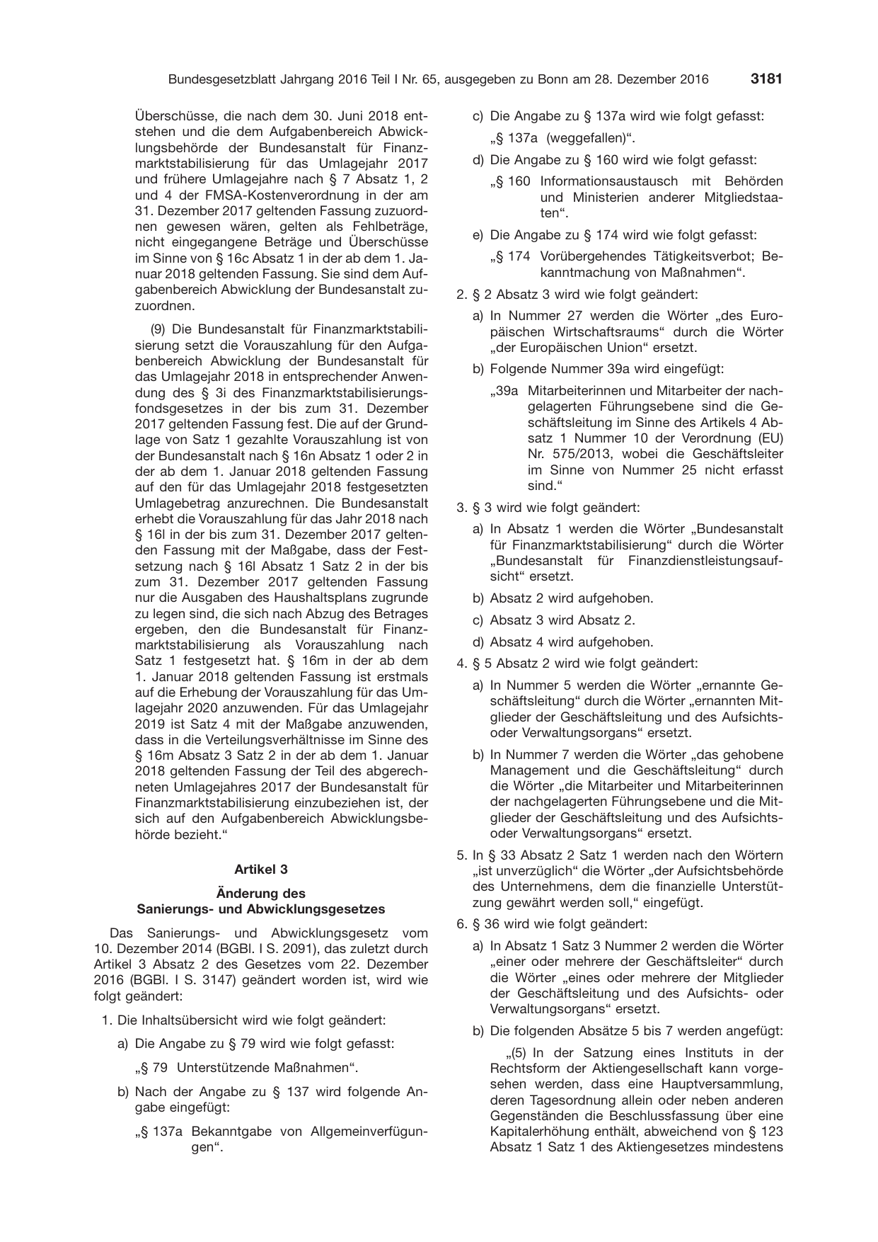 BGBl. 2016, Seite 3181 — Originalseite als Abbildung