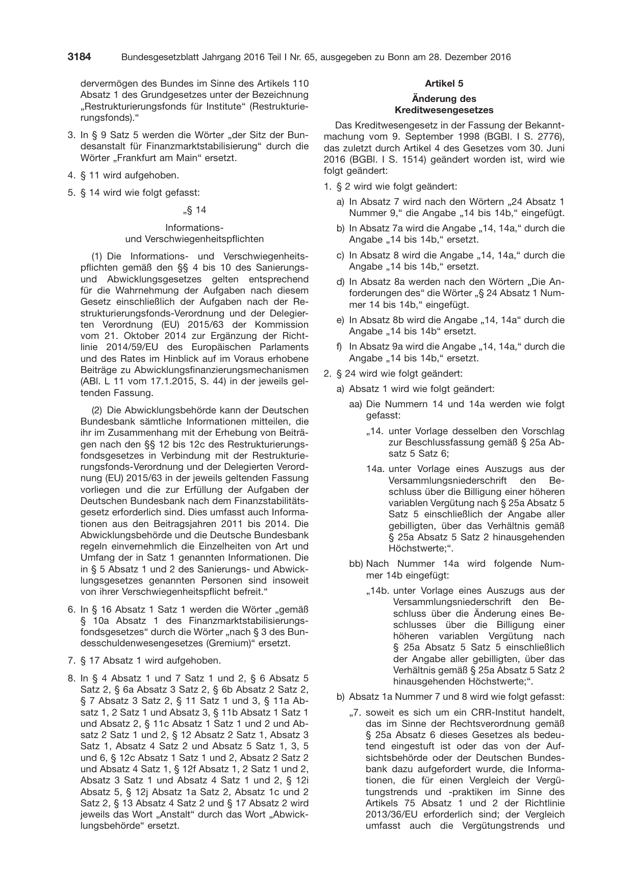 BGBl. 2016, Seite 3184 — Originalseite als Abbildung