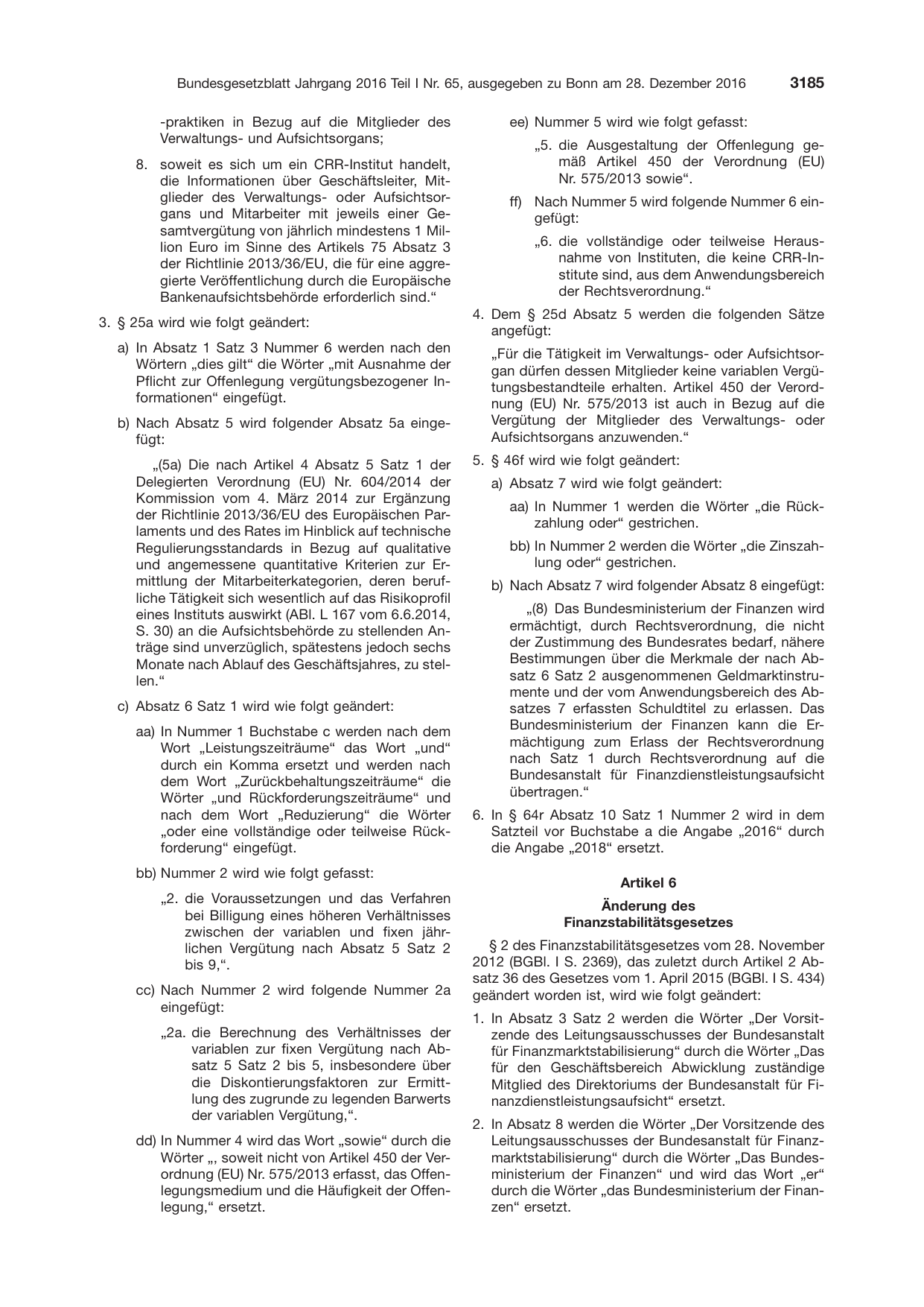 BGBl. 2016, Seite 3185 — Originalseite als Abbildung