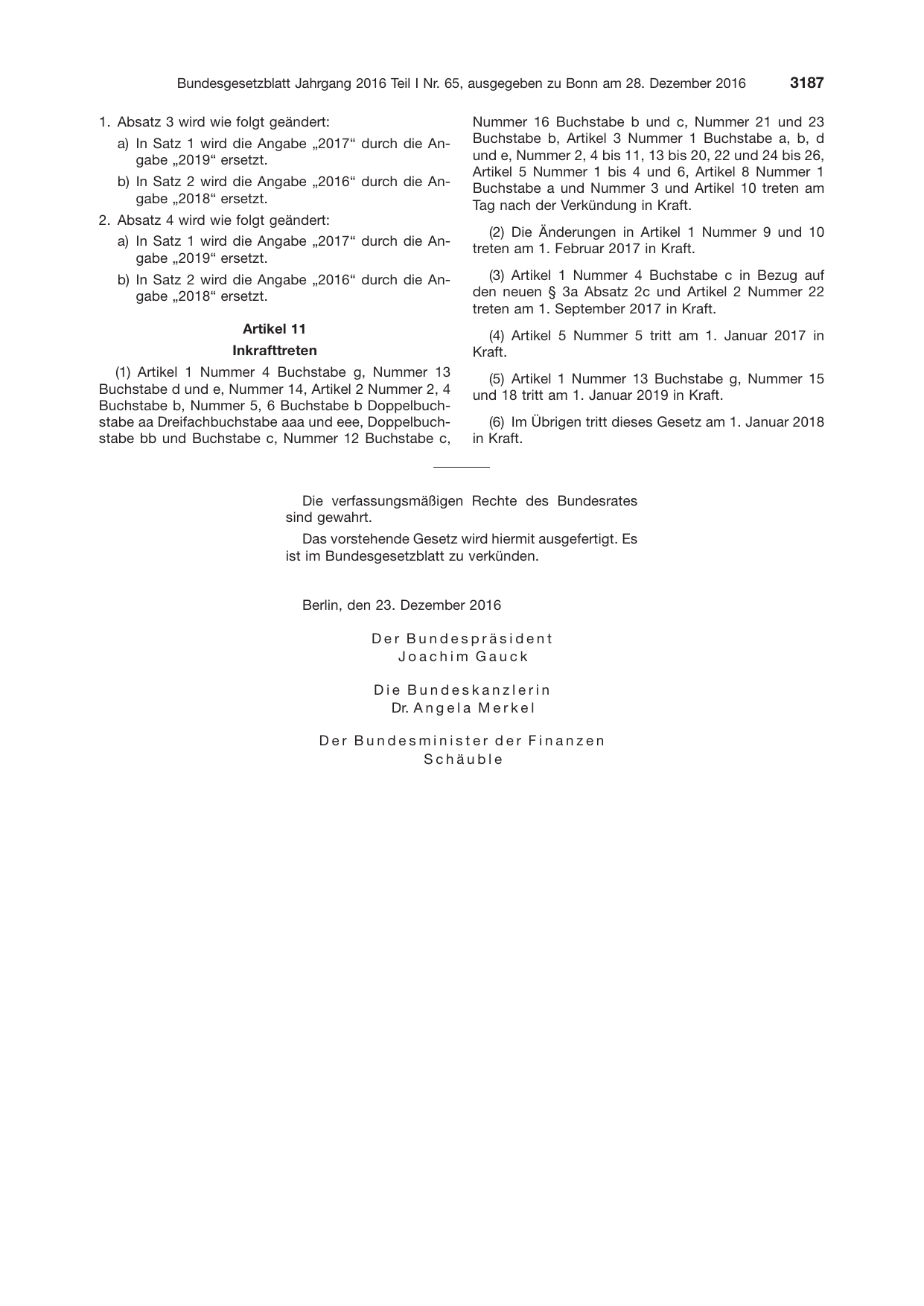 BGBl. 2016, Seite 3187 — Originalseite als Abbildung