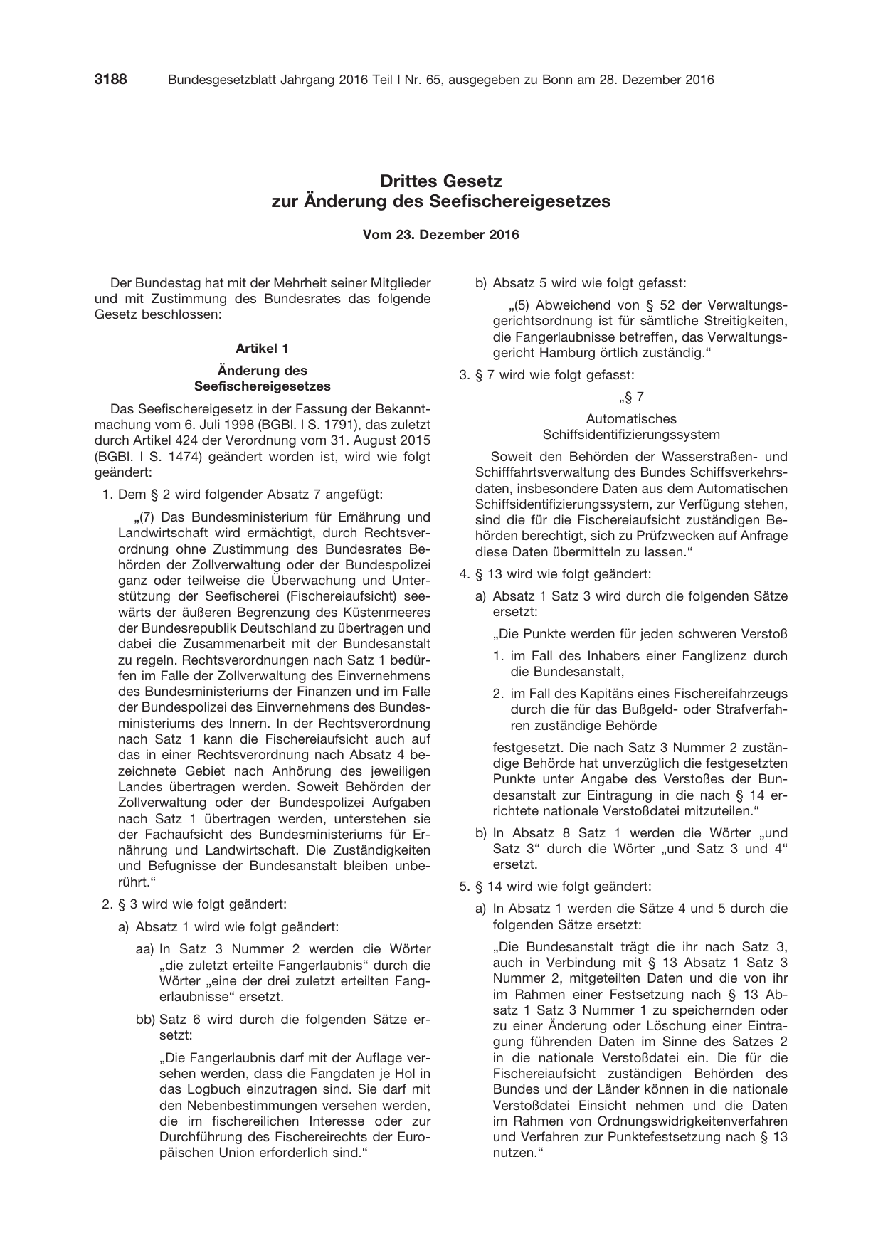 BGBl. 2016, Seite 3188 — Originalseite als Abbildung