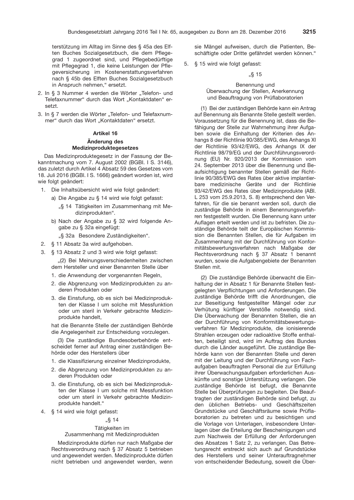 BGBl. 2016, Seite 3215 — Originalseite als Abbildung