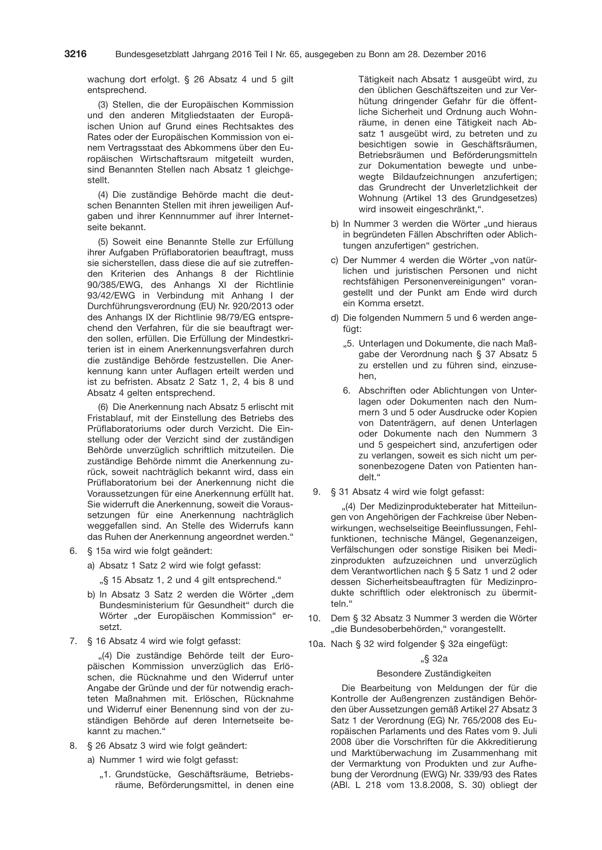 BGBl. 2016, Seite 3216 — Originalseite als Abbildung