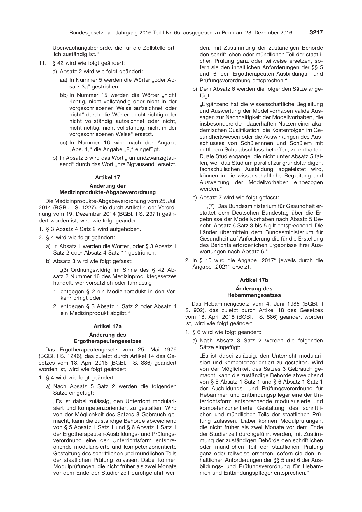 BGBl. 2016, Seite 3217 — Originalseite als Abbildung