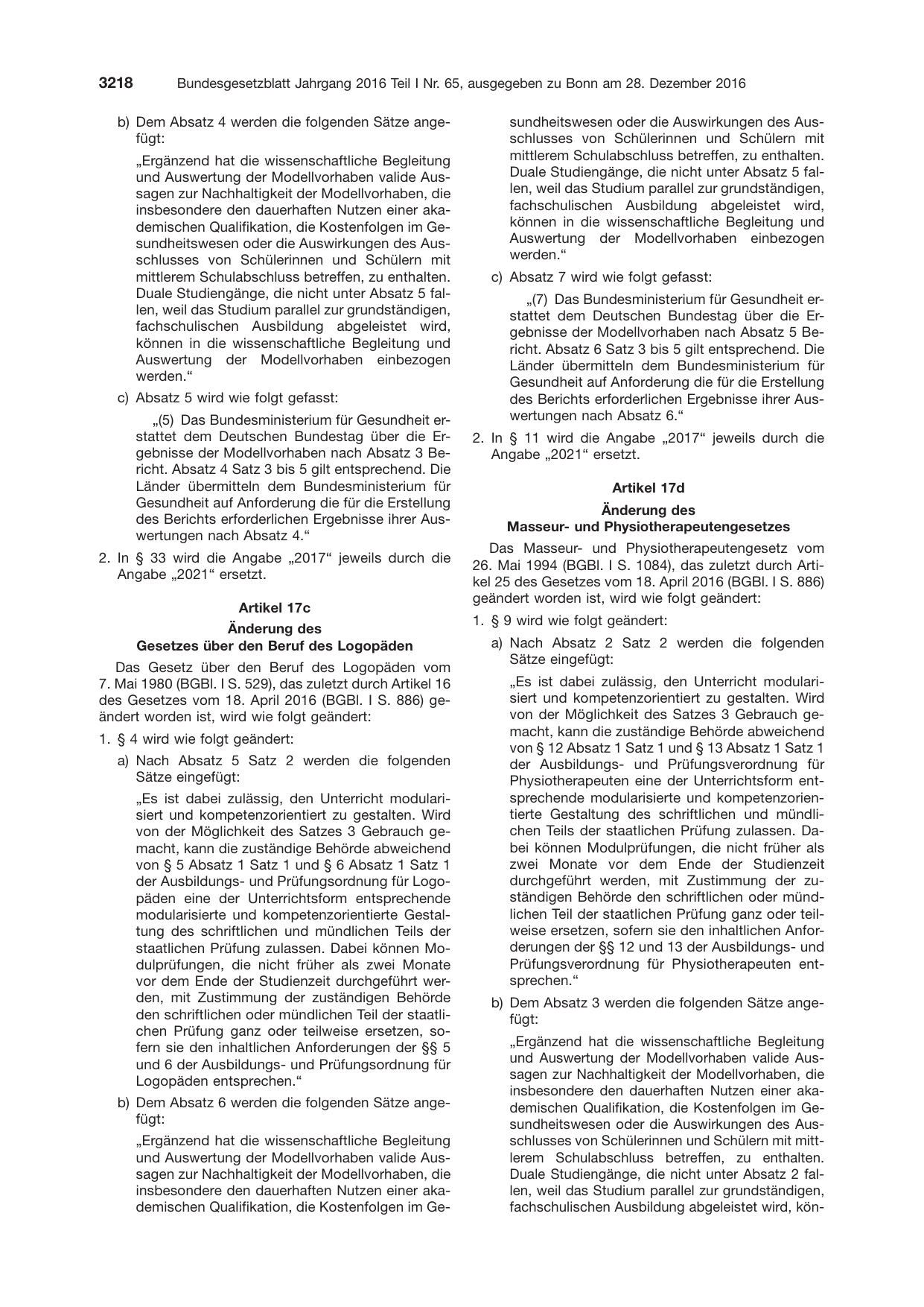 BGBl. 2016, Seite 3218 — Originalseite als Abbildung