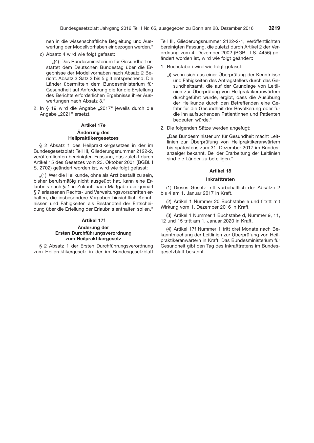 BGBl. 2016, Seite 3219 — Originalseite als Abbildung