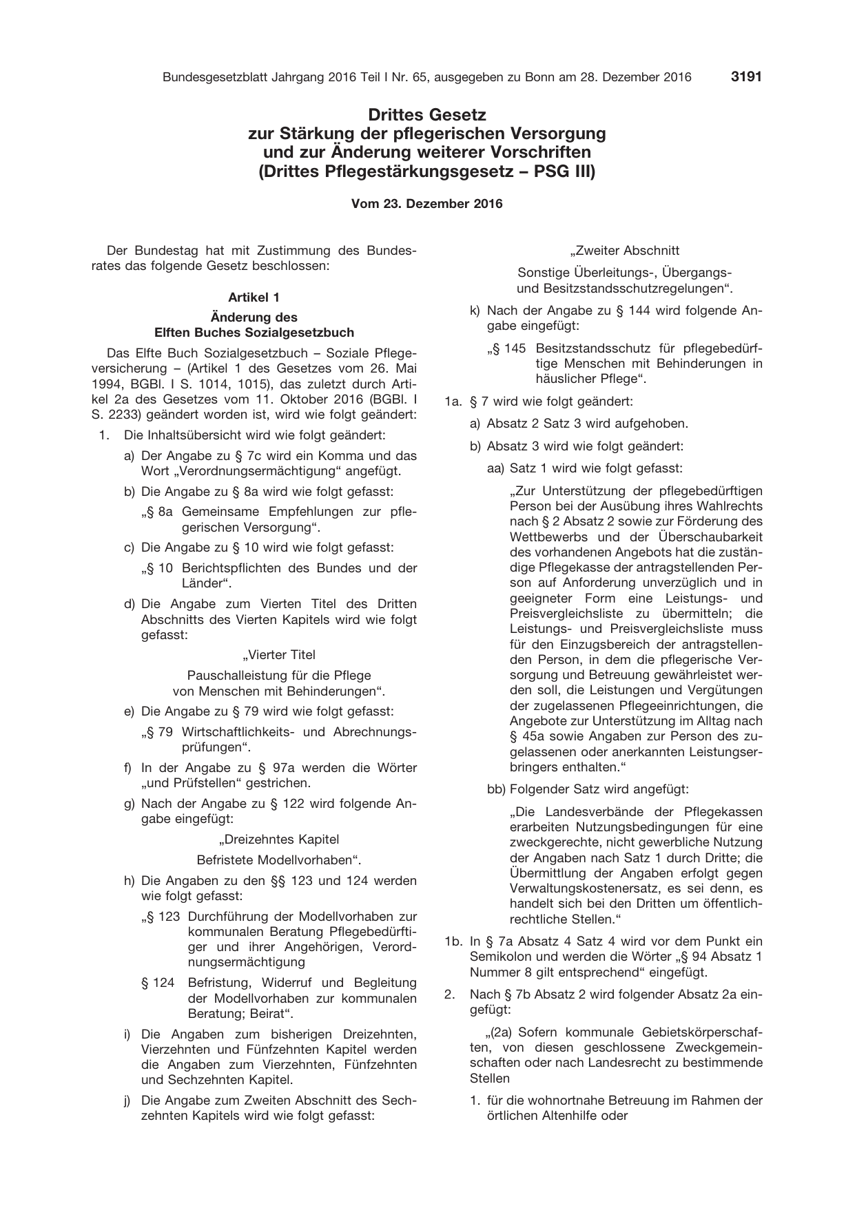 BGBl. 2016, Seite 3191 — Originalseite als Abbildung