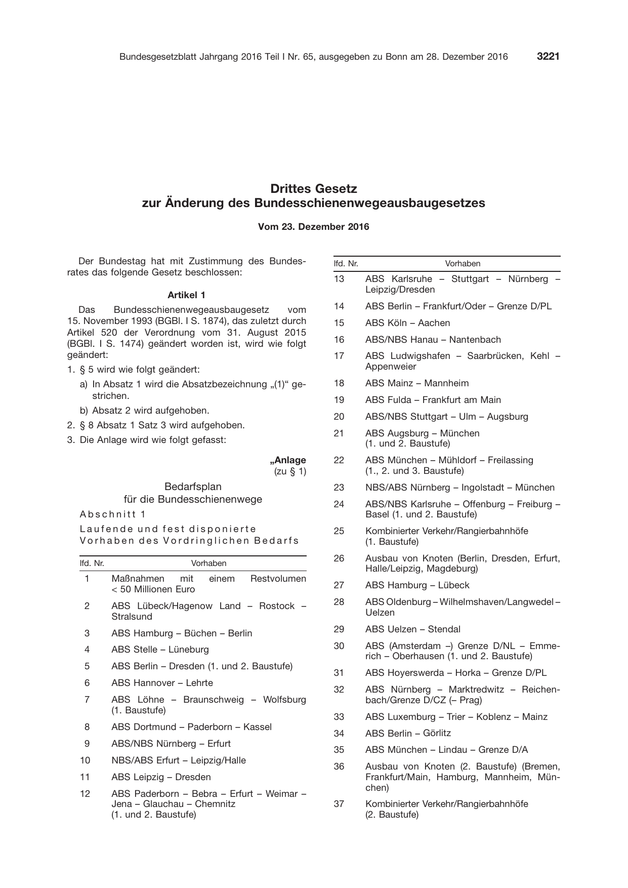 BGBl. 2016, Seite 3221 — Originalseite als Abbildung