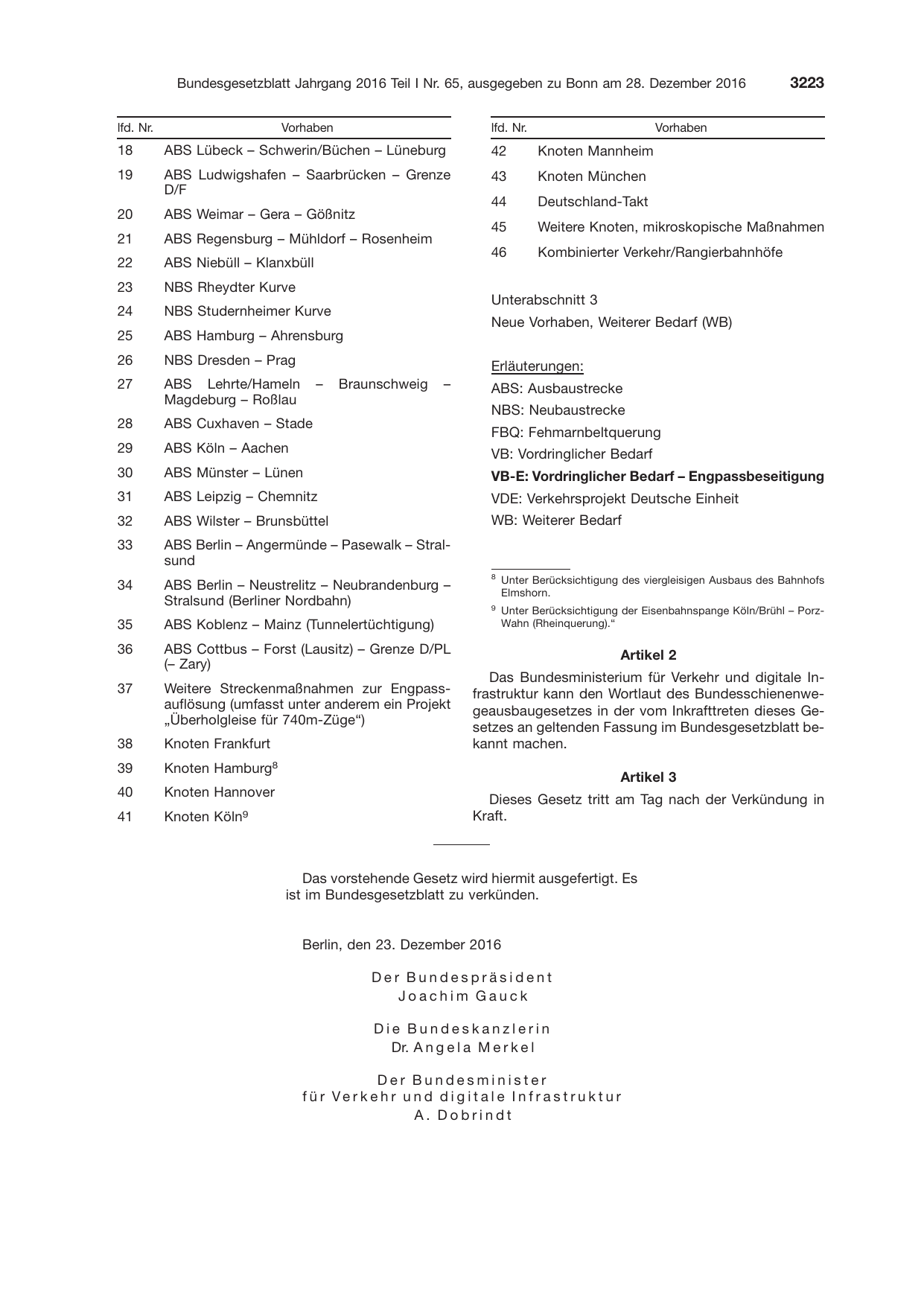 BGBl. 2016, Seite 3223 — Originalseite als Abbildung