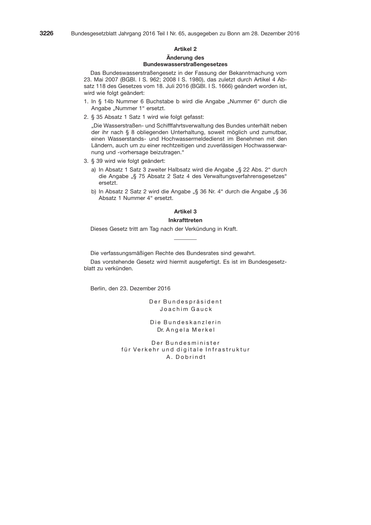 BGBl. 2016, Seite 3226 — Originalseite als Abbildung