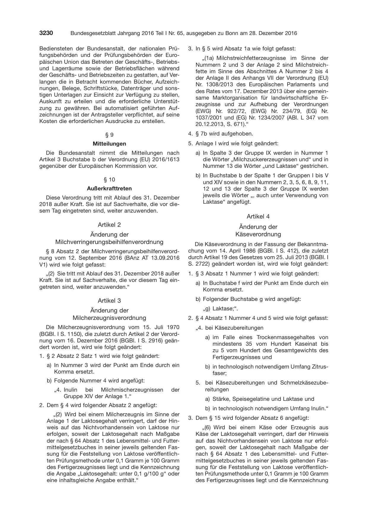 BGBl. 2016, Seite 3230 — Originalseite als Abbildung