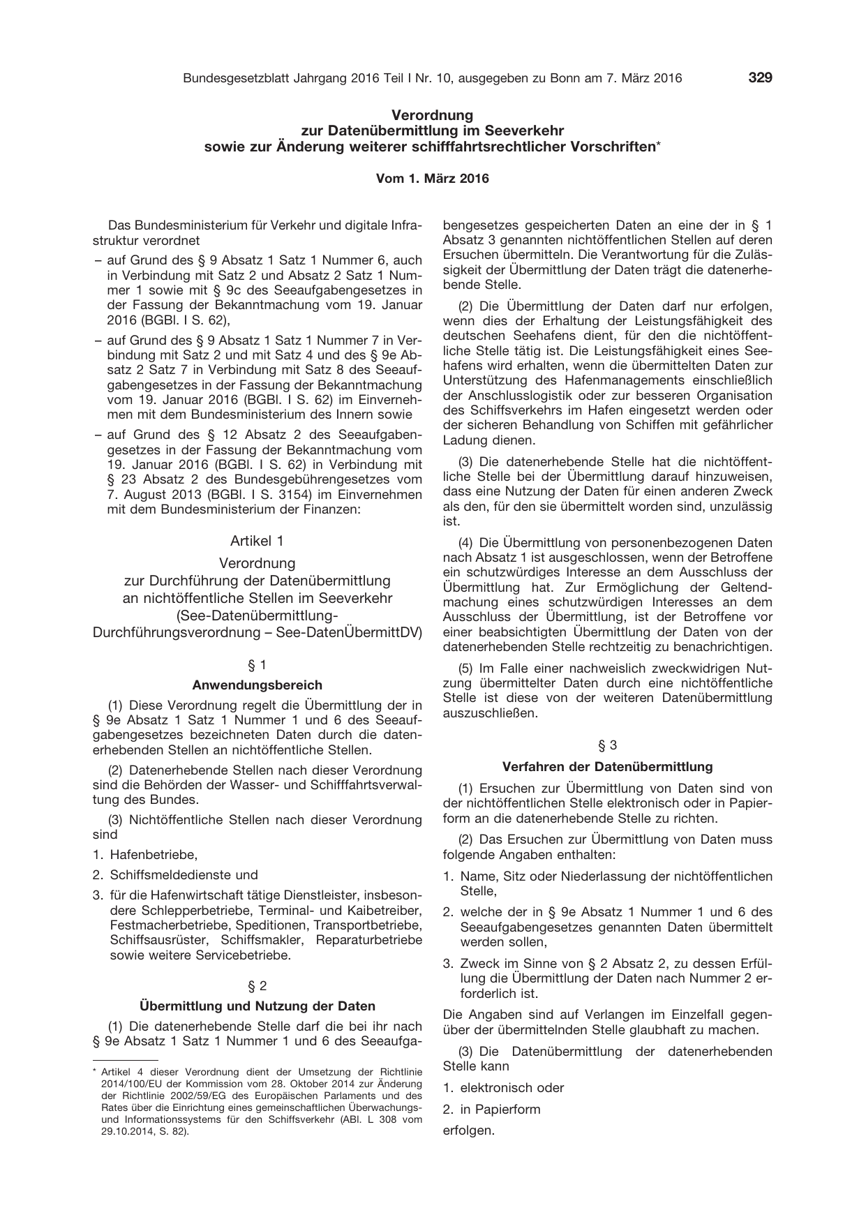 BGBl. 2016, Seite 329 — Originalseite als Abbildung